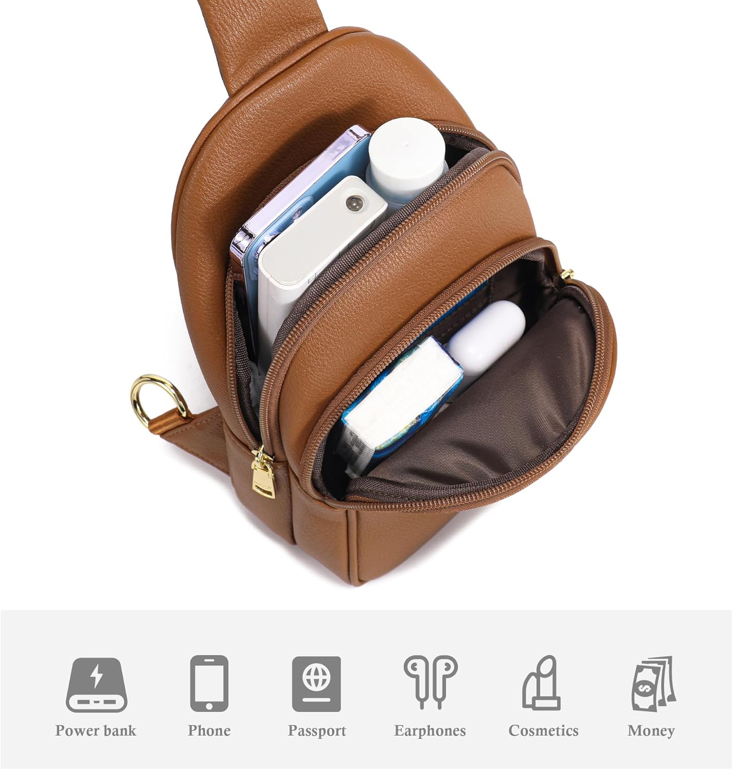 INICAT Crossbody Sling Bags Travel Cross Body Purses Faux Leather Fanny Packs Chest Bag for Women