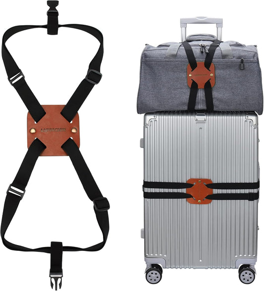 Luggage Straps for Suitcases, Travel Belt for Luggage Over Handle, Adjustable High Elastic Luggage Straps for Suitcases TSA Approved for Connecting Your Luggage (Brown)