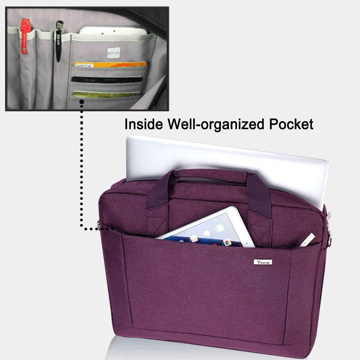 Voova Laptop Bag Case 17 17.3 Inch Computer Sleeve Messenger Bag with Shoulder Strap Expandable Waterproof Large Capacity Business Briefcase for Work Travel Fit 17-18” Laptop, Women Ladies, Purple
