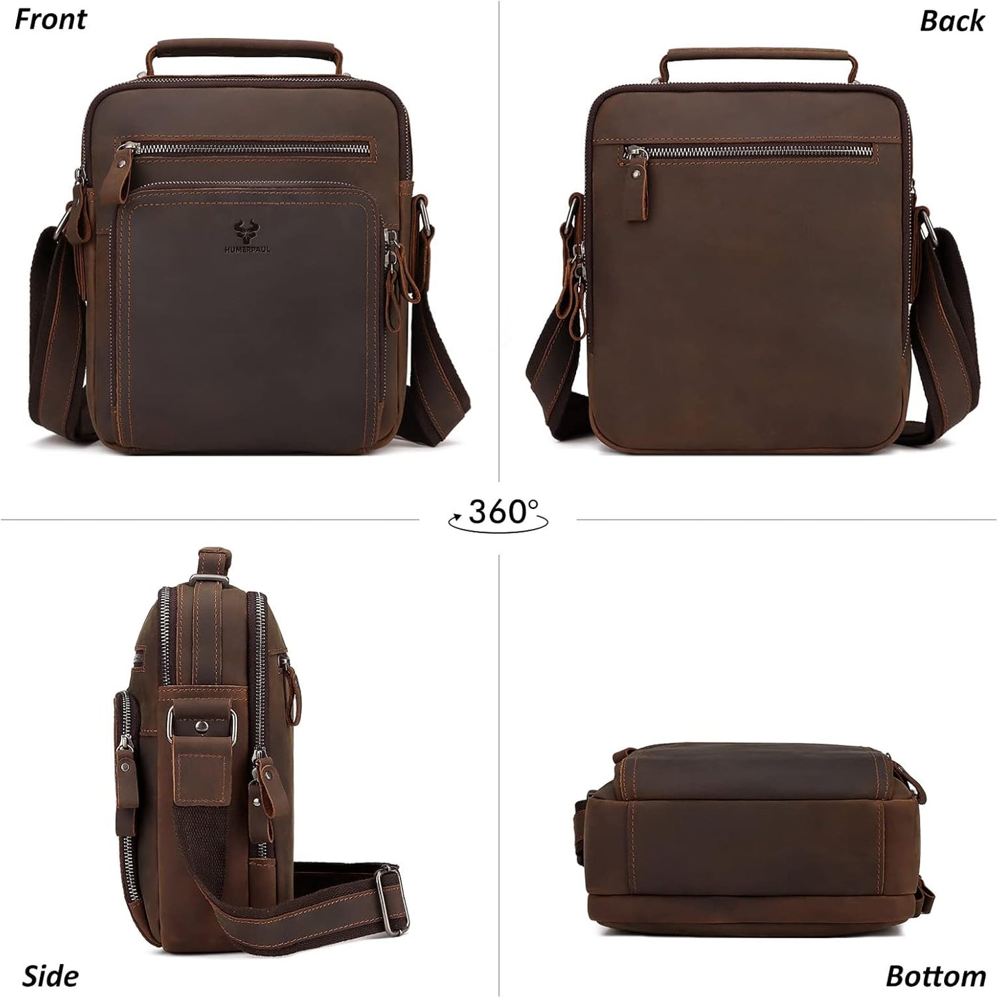 Crossbody Bag Shoulder Bag for Men, Genuine Leather Man Bag Vintage Messenger Bag for Travel Work Business