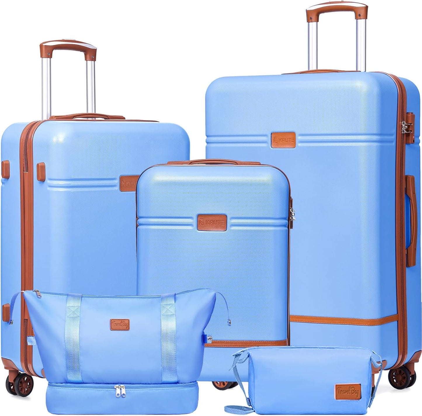 Krute Luggage Sets 5 Pieces Suitcase Set Hard Shell Carry On Luggage with Spinner Wheels TSA Approved Durable PC+ABS Hard Side Suit Case