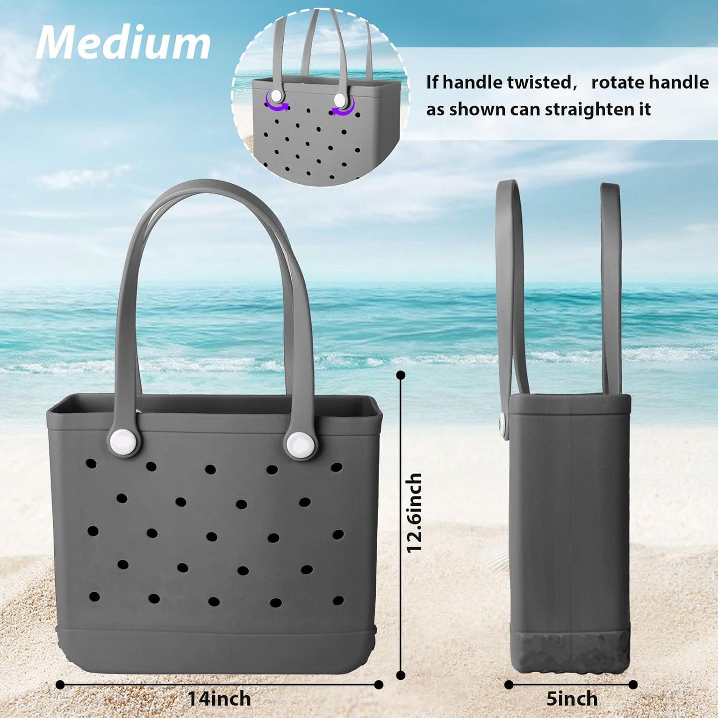 Medium Rubber Beach Bag for Men & Women, Large Capacity Rubber Travel Tote Bag for the Beach Boat Pool