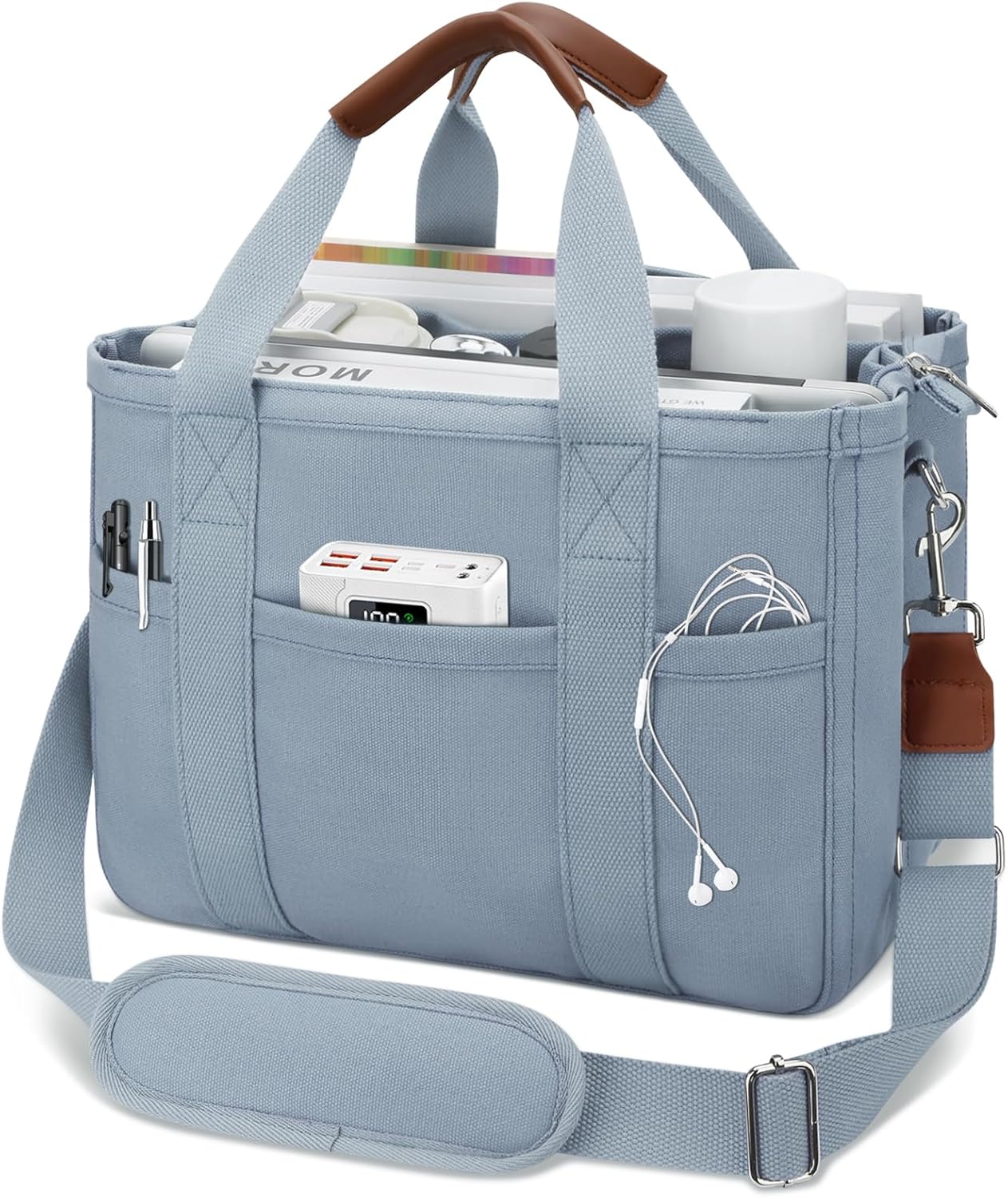 KKXIU Canvas Tote Bag for Women with Zipper and Compartments Crossbody Large Bible Messenger Purse Bag With Pockets