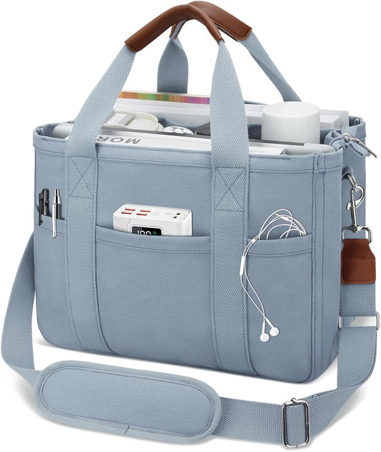 KKXIU Canvas Tote Bag for Women with Zipper and Compartments Crossbody Large Bible Messenger Purse Bag With Pockets