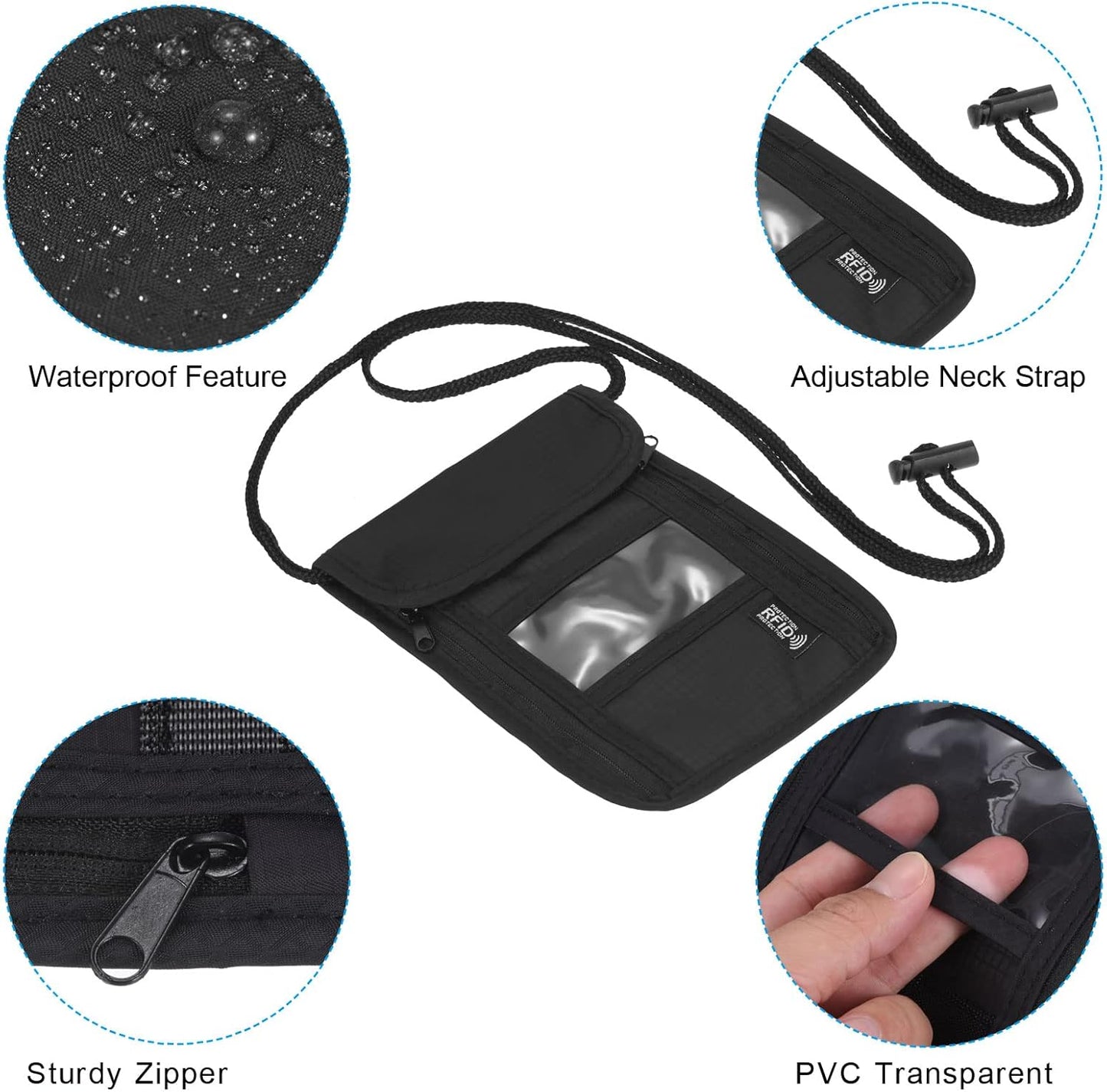 PATIKIL Neck Wallet, 2 Pack Passport Holder RFID Waterproof Travel Wallet Neck Pouch with Adjustable Strap for Women & Men, Black