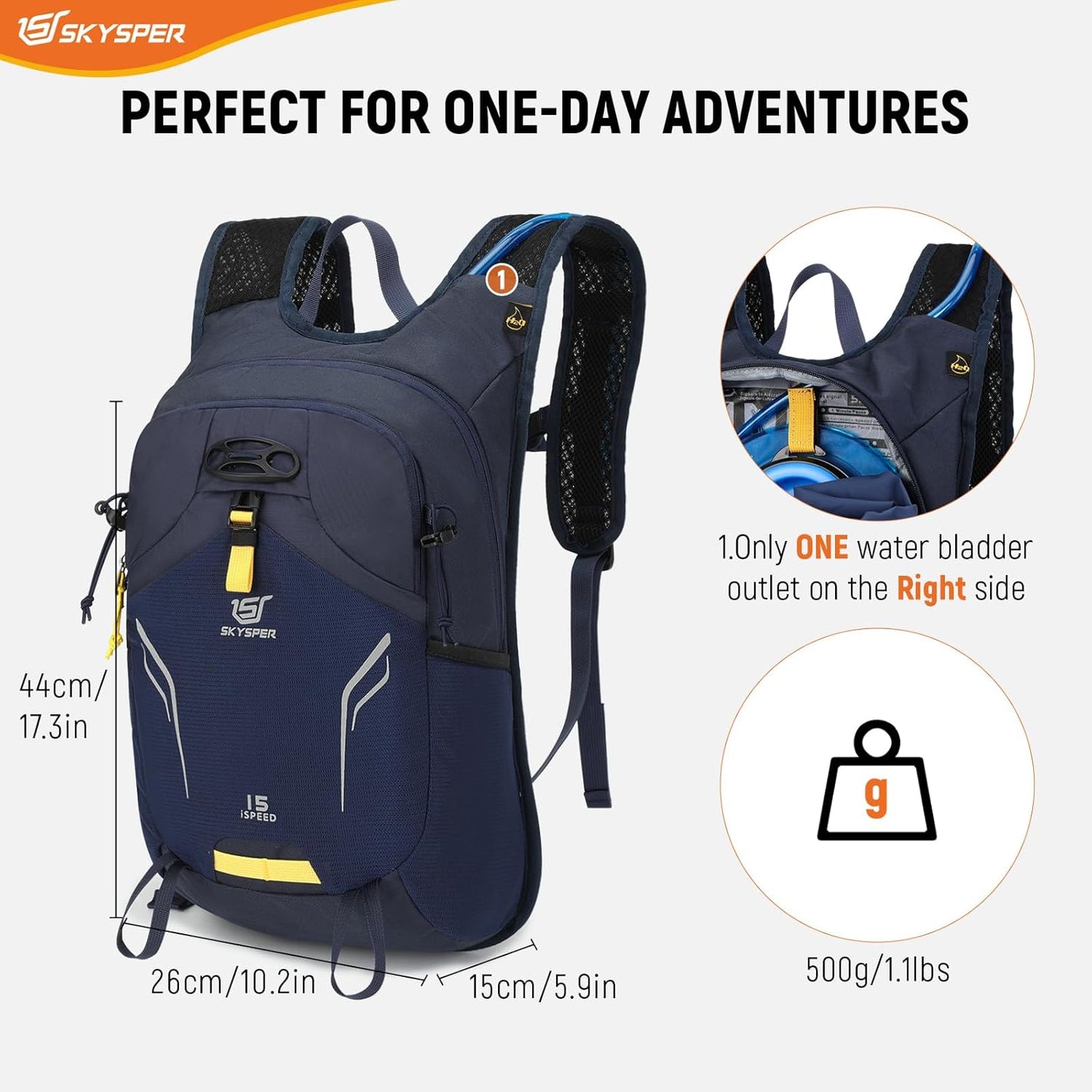 SKYSPER Small Hiking Backpack 15L Lightweight Day Pack Travel Hiking Daypack for Women Men(Navyblue)