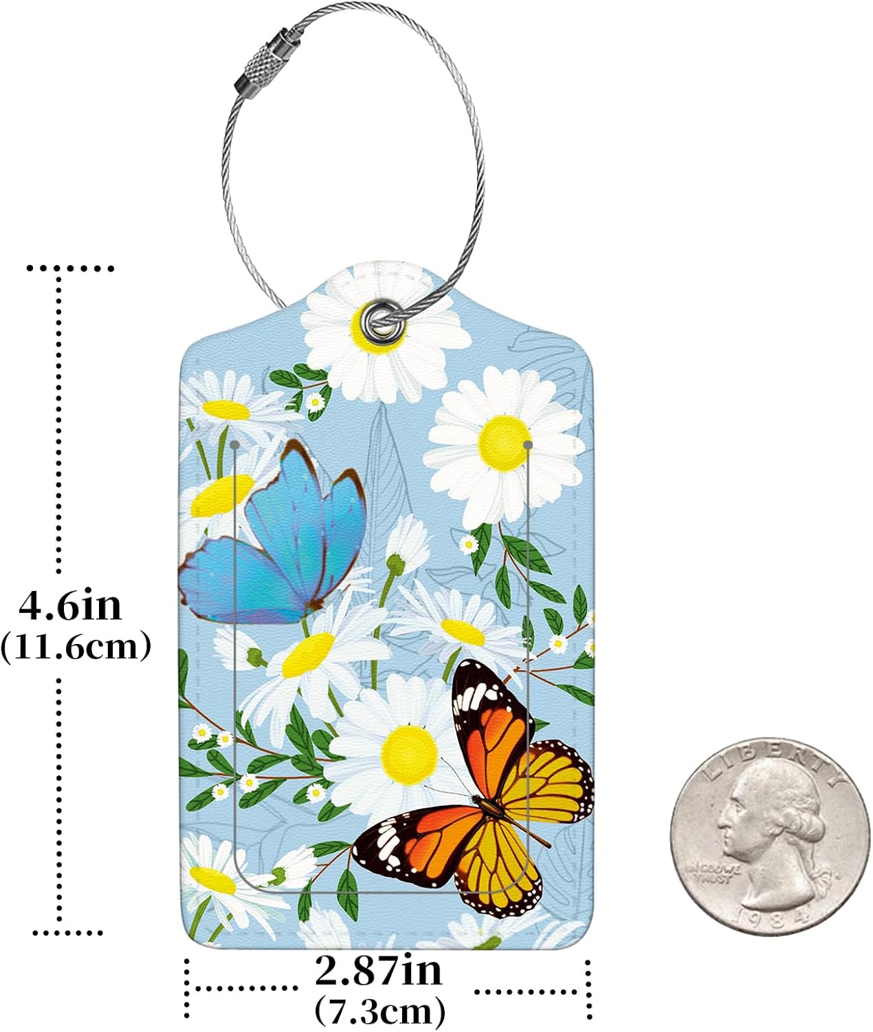 2 Pcs Luggage Tags for Suitcase, Cute Unique PU Leather Travel Bag Tag with Privacy Cover ID Label Address Card and Durable Metal Ring Suitable for Men Women Children Backpack,Butterflies and Flowers
