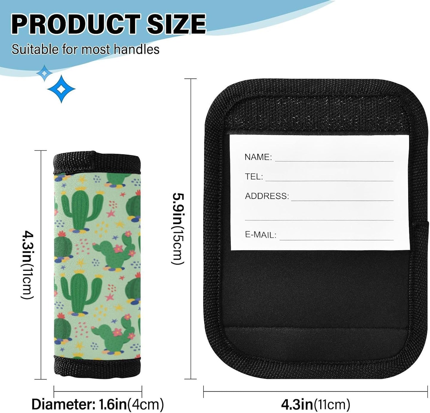 4Pcs Luggage Handle Wrap Suitcase Identifier Handle Covers Tags Soft Travel Bags Luggage Handle Gripper Accessories for Airplane Flying Green Cactus Plant