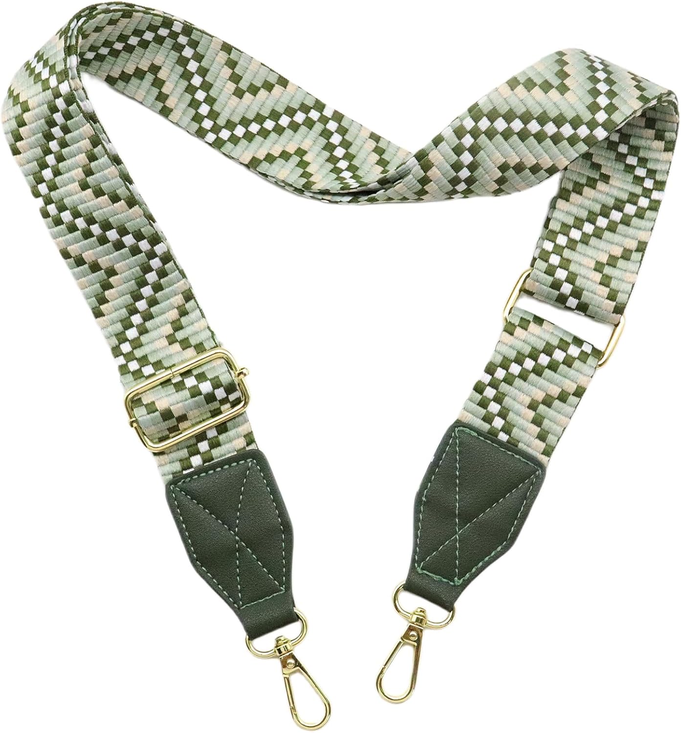 Adjustable Purse Strap with Green Leather End - 1.5" Wide Handbags, Camera, Guitar, Phone & Crossbody Bag Replacement Shoulder Straps(Gold Hardware)