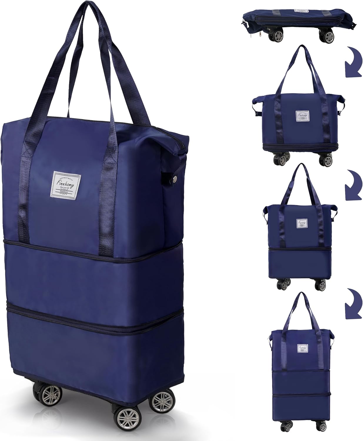 Finnhomy 50L Expandable Rolling Duffel Bag with Wheels Foldable Duffel Bag for Travel Carry on Bag with Wheels Luggage Travel bag Detachable Wheel Duffel Bag for Shopping Travel Outdoor, Blue