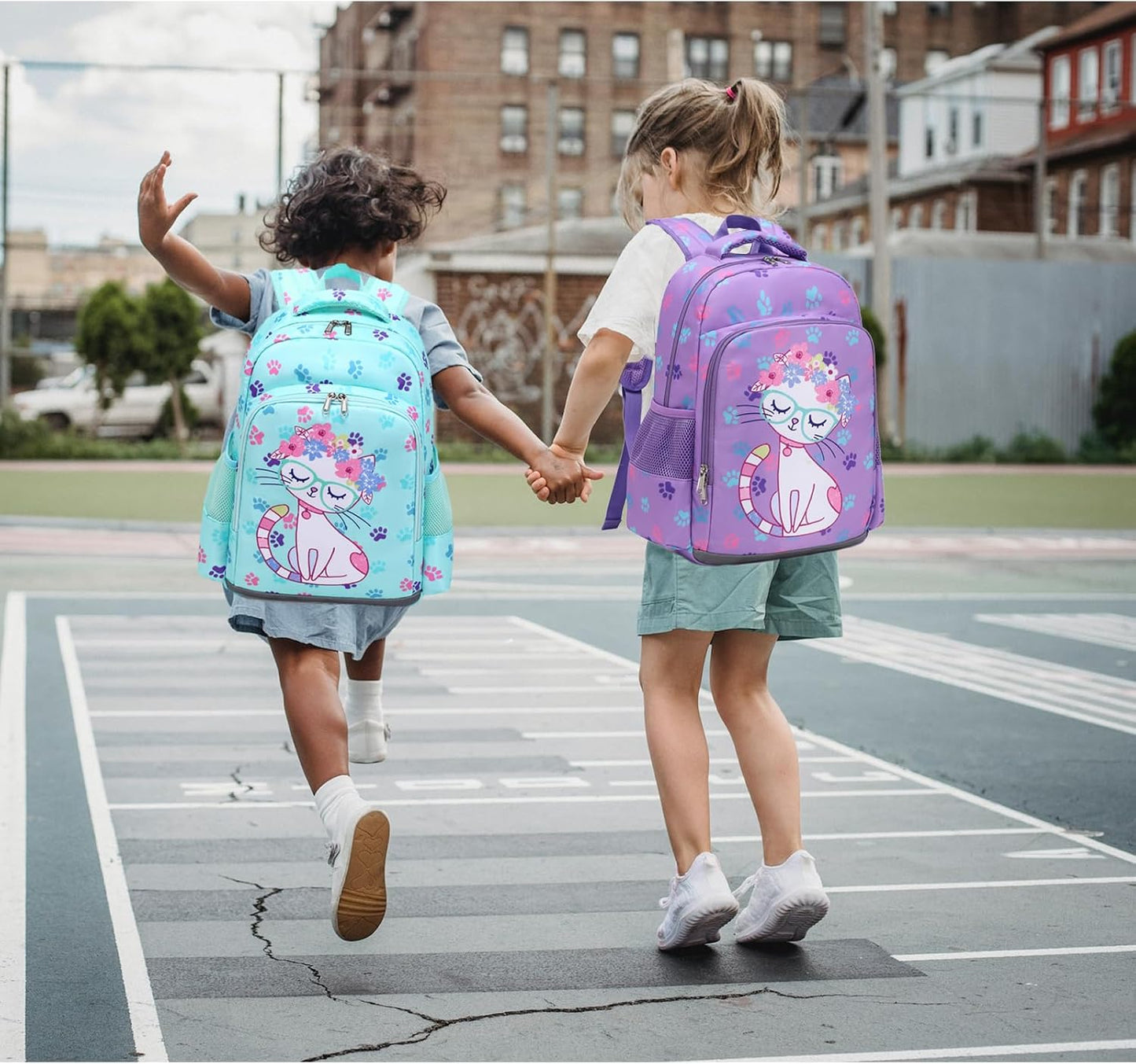 Octsky Backpack for Girls Kids School Backpacks with Lunch Box Preschool Kindergarten BookBag Set With Chest Strap Cat Lake