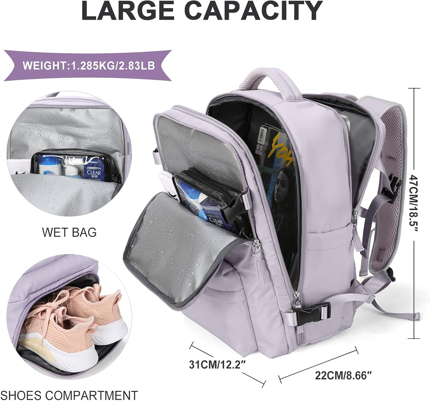 WONHOX Large Travel Backpack Carry on Flight Approved Laptop Work Business Backpack for Women Men Mochila de Viaje