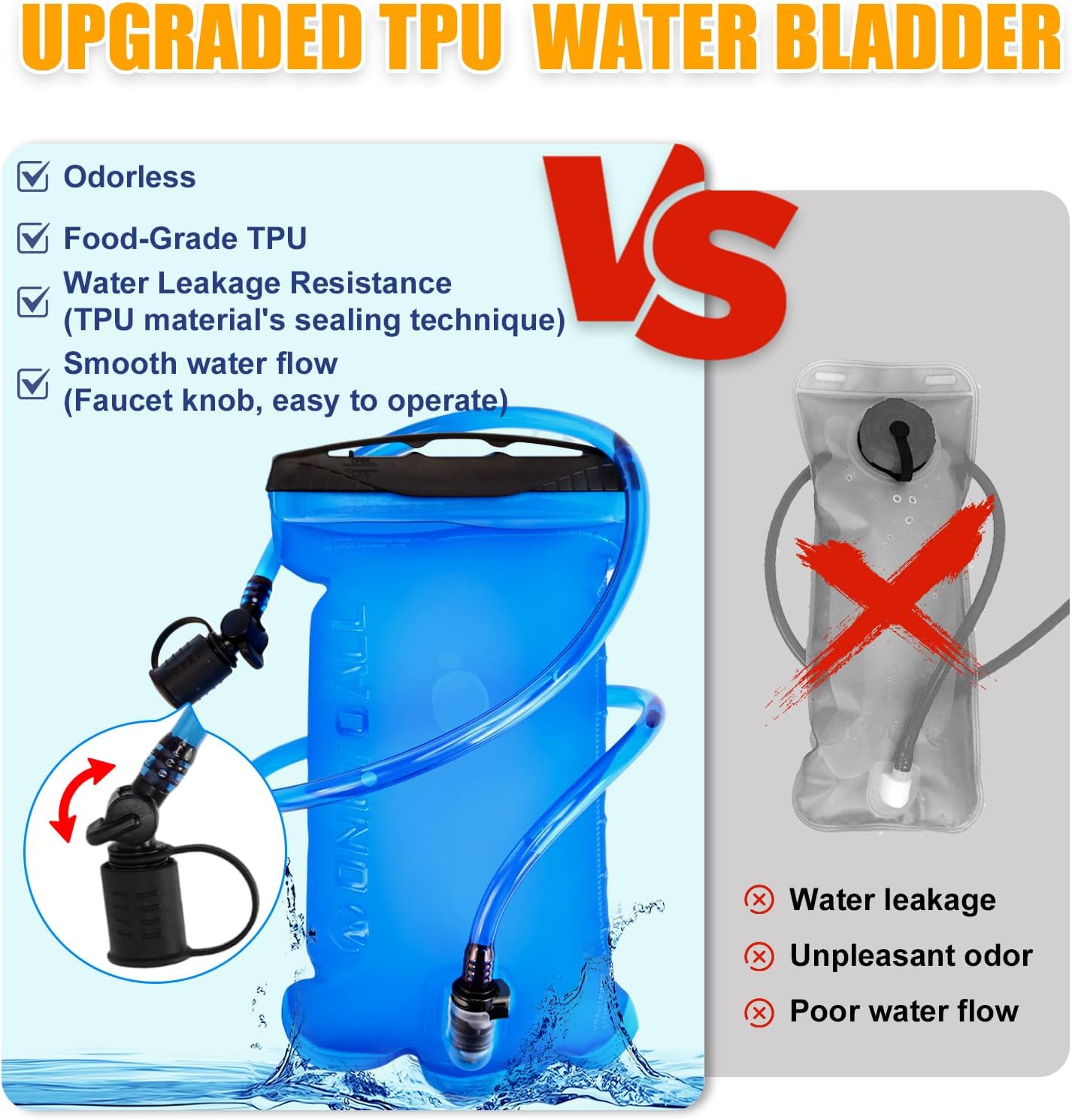 Hydration Backpack 22L, Hiking Backpack with 2L Leakproof Bladder, Sewn-in Rain Cover, Insulated