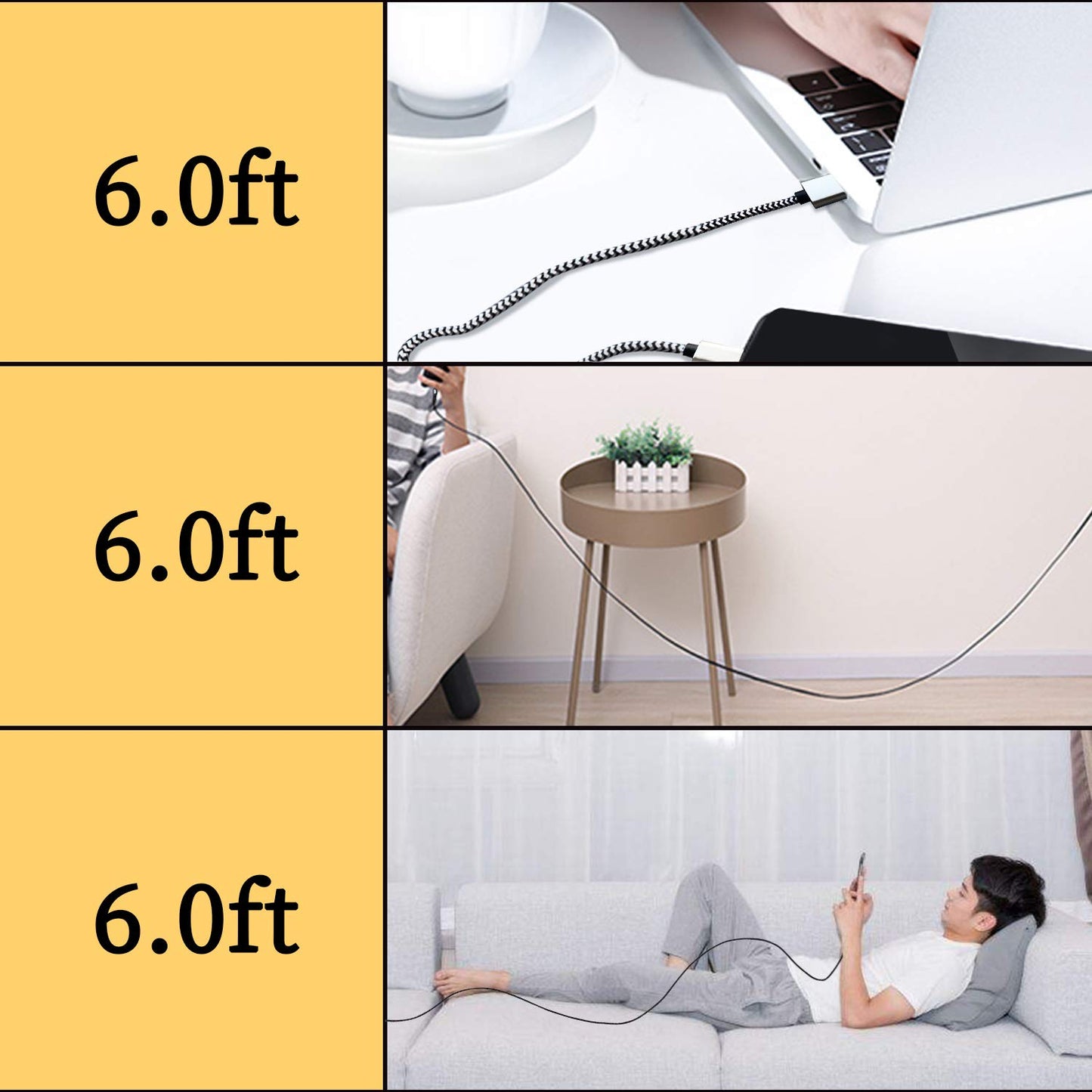 USB Type c Cable, 5 Pack (6FT) Nylon Braided USB C Cables 3A Fast Charging Charger for Samsung Galaxy S9/S8 Note8/9 20 10 S21 S20 S10 Plus C Cord