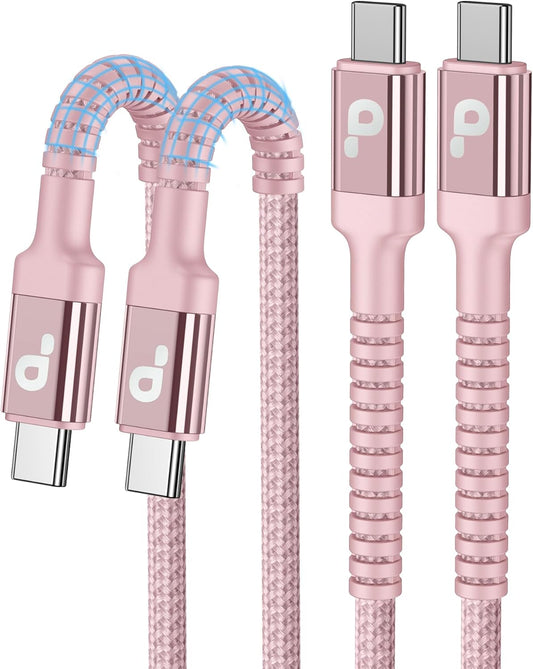 USBC Cables 6FT, 2Pack USB C to C Charger Cable, Long USBC Fast Charging Cable Nylon Braided USB C iPhone Charger Cord Compatible with iPhone 17 16/15/Pro Max/PlusSamsung Galaxy S23/LG/Switch-Pink