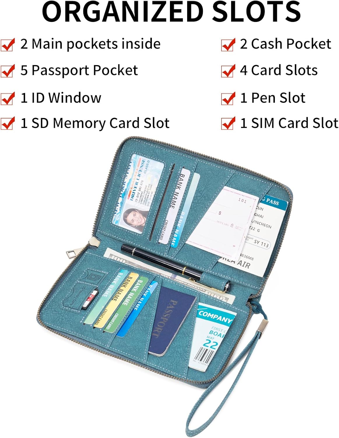 Family Passport Holder Wallet RFID Blocking Zippered Passport Wallet,Women and Men Travel Wallet