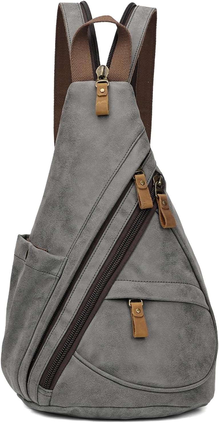KL928 PU Leather Sling Bag - Small Crossbody Backpack Shoulder Casual Daypack Rucksack for Men