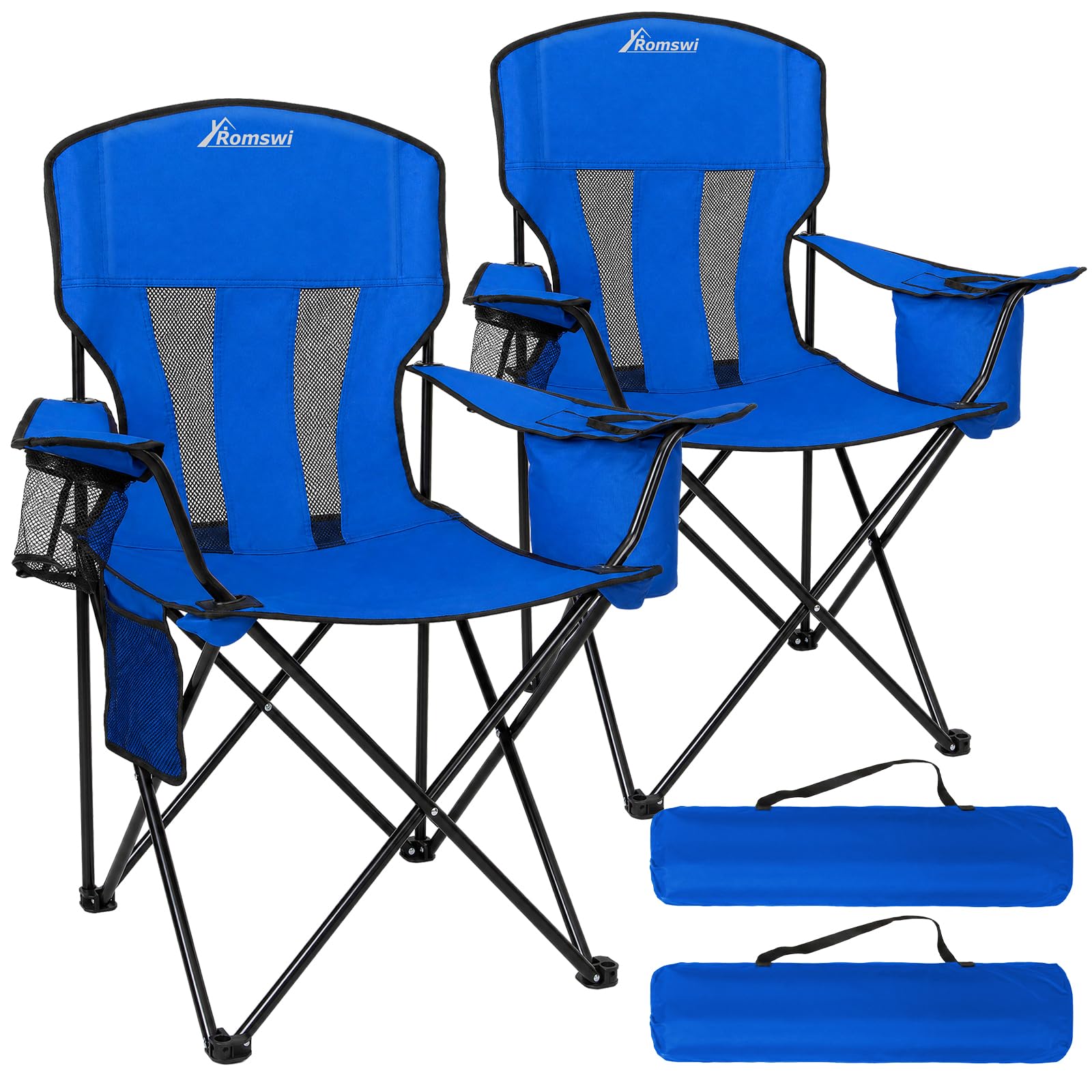Camping Chairs for Adults 2 Pack, Folding Chair with 4-Can Cooler Bag & Cup Holder, Portable Heavy