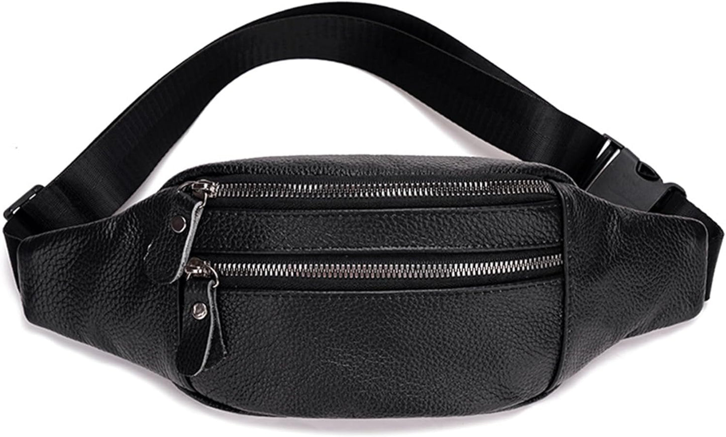 Genuine Leather Waist Bag, Outdoor Travel Waist Pack, Cowhide Leather Fanny Pack with Adjustable Strap, Suitable for Travelling, Outdoor Hiking, Cycling, Running - Black & Small