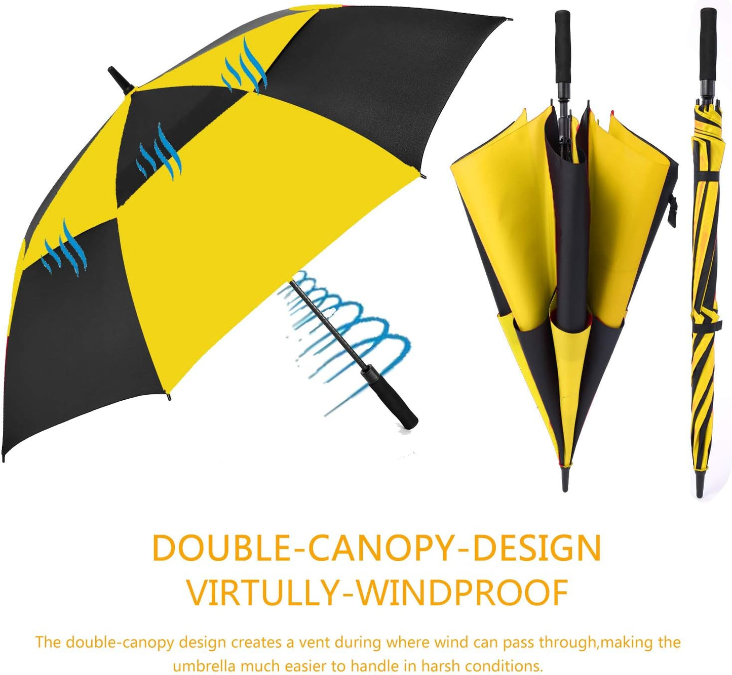 MRTLLOA Extra Large Golf Umbrella, 54/62/68/72 Inch Automatic Open, Oversize Double Canopy Vented Windproof Waterproof Sports Umbrellas for Rain