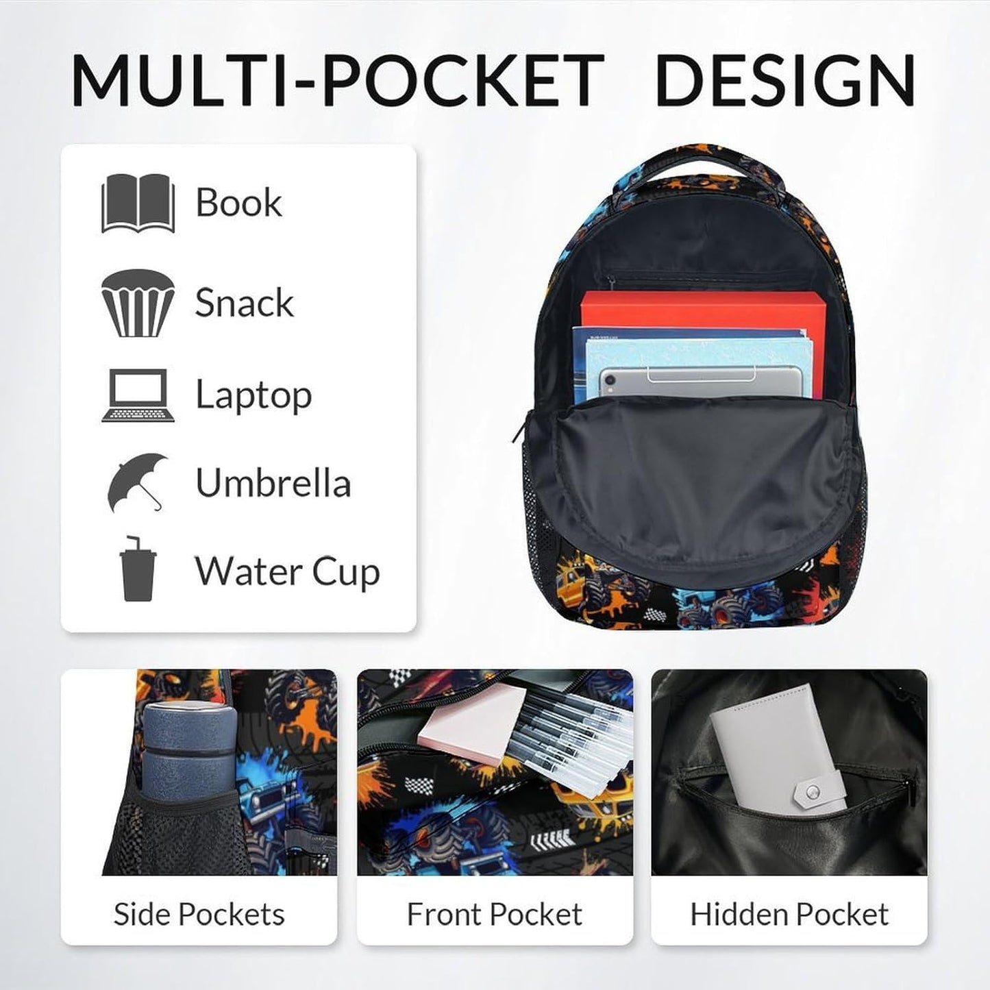 Toddler Backpack - Truck Backpacks for Boys - Kids Bookbag for School - Durable School Bag for Kindergarten/Preschool/Elementary(17 Inch)