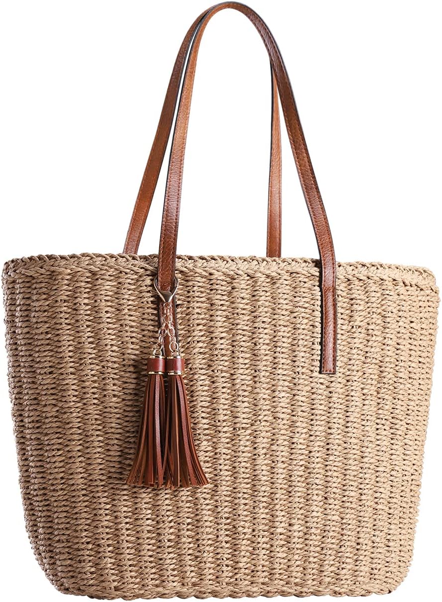 YXILEE Straw Bags For Women | M Size Travel Straw Totes Bag Woven Summer Handmade Shoulder Bag