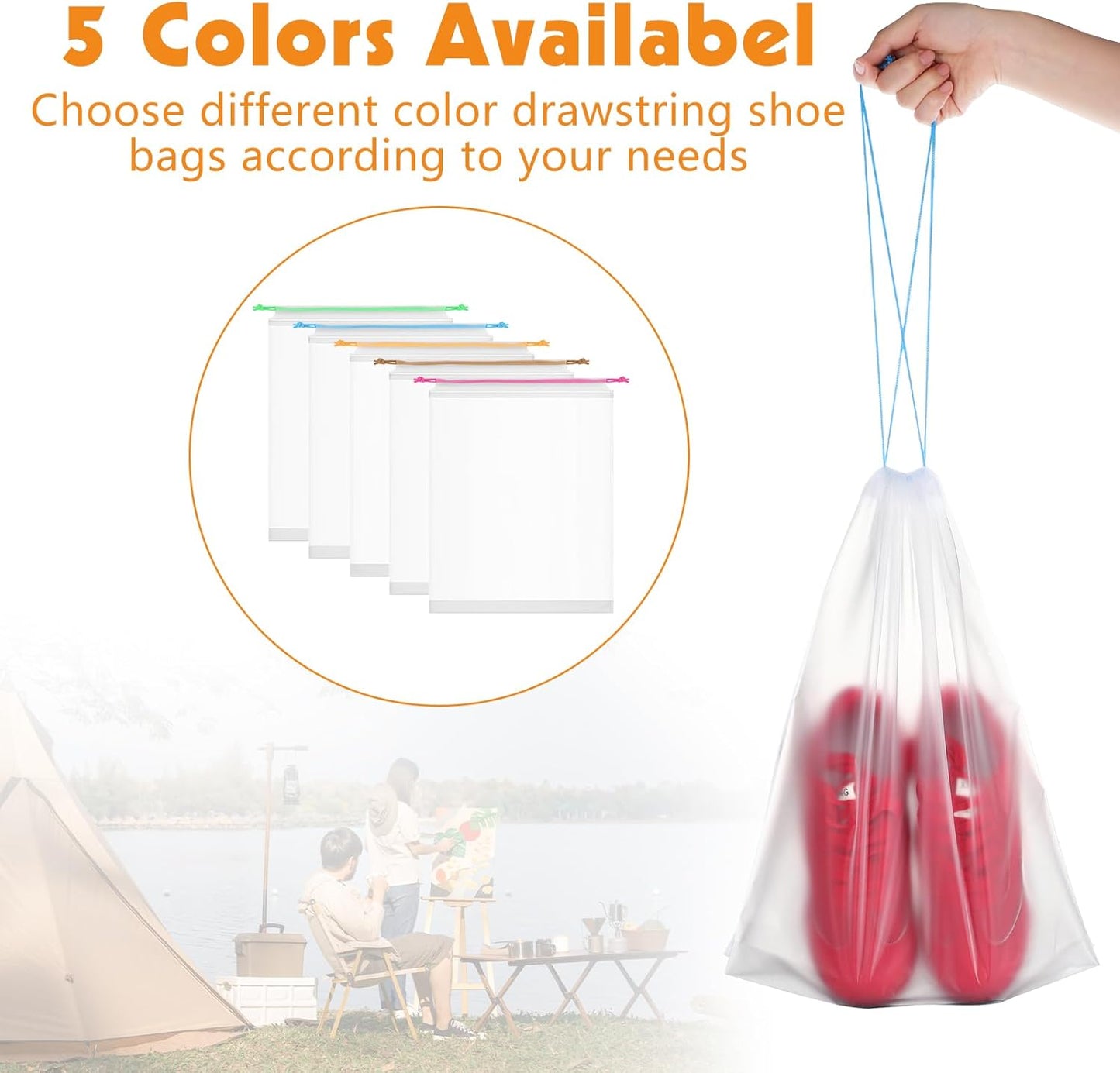 50 Pack Shoe Bags for Travel, 15.7" x 11.8" Large Clear Travel Shoe Bag with Colorful Drawstring Vacation Essentials Cruise Essentials Portable Drawstring Packing for Men & Women