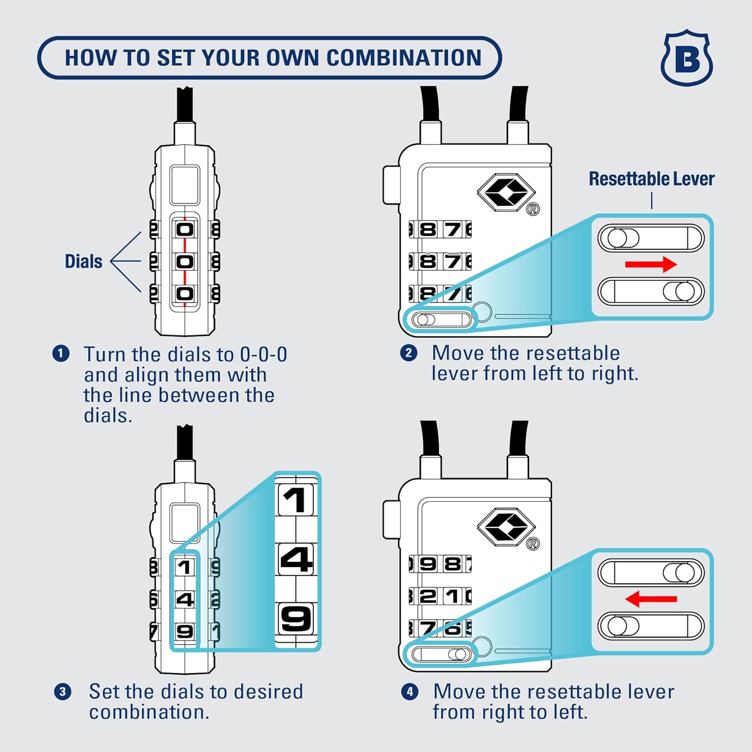 Brinks TSA Accepted Indicator Luggage Lock, Black - Resettable 3-Dial Combination, 2.5 inch Long