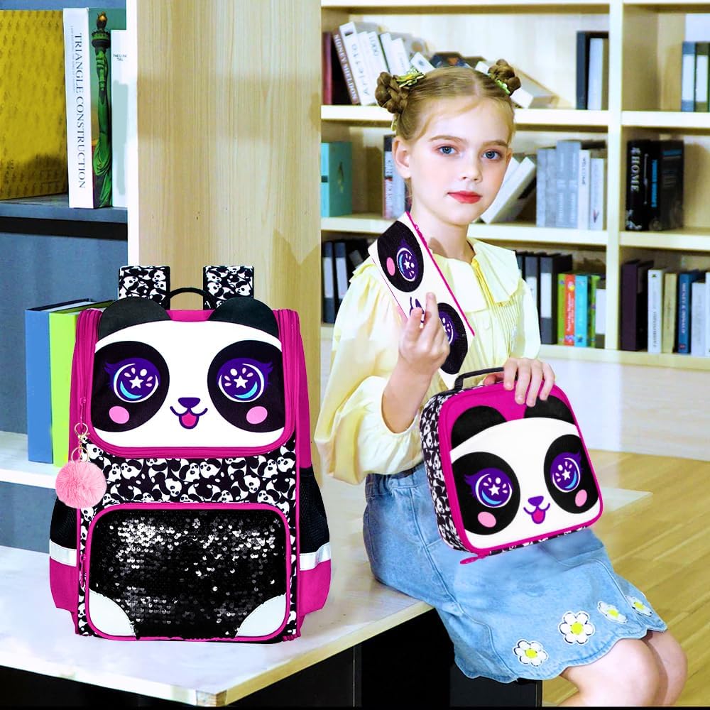 KLFVB 3PCS Backpack for Girls and Boys, 15" Unicorn Dinosaur Bookbag with Lunch Box, Kids Preschool School bag