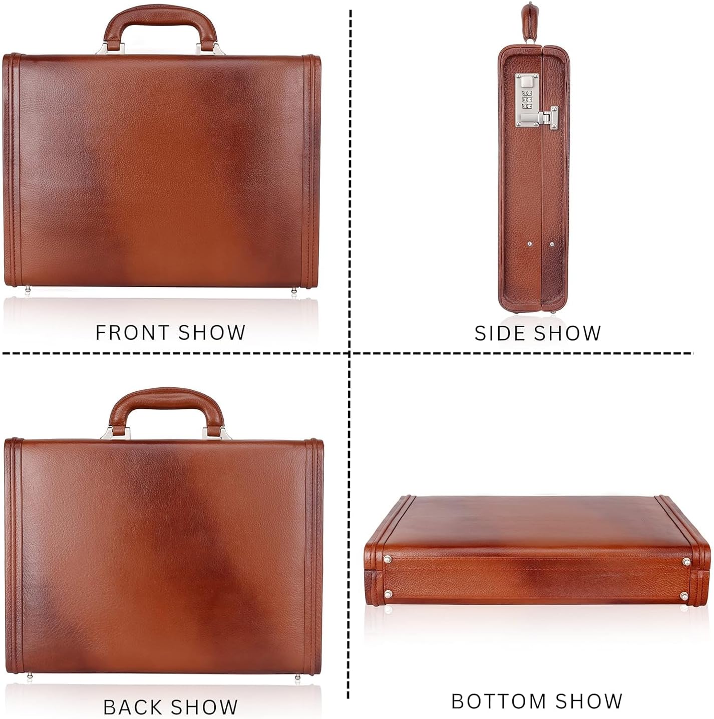 Full Grain Leather Briefcase Attache Case For Unisex Size L17xW3xH12 Inches Briefcase Bag (Tan)