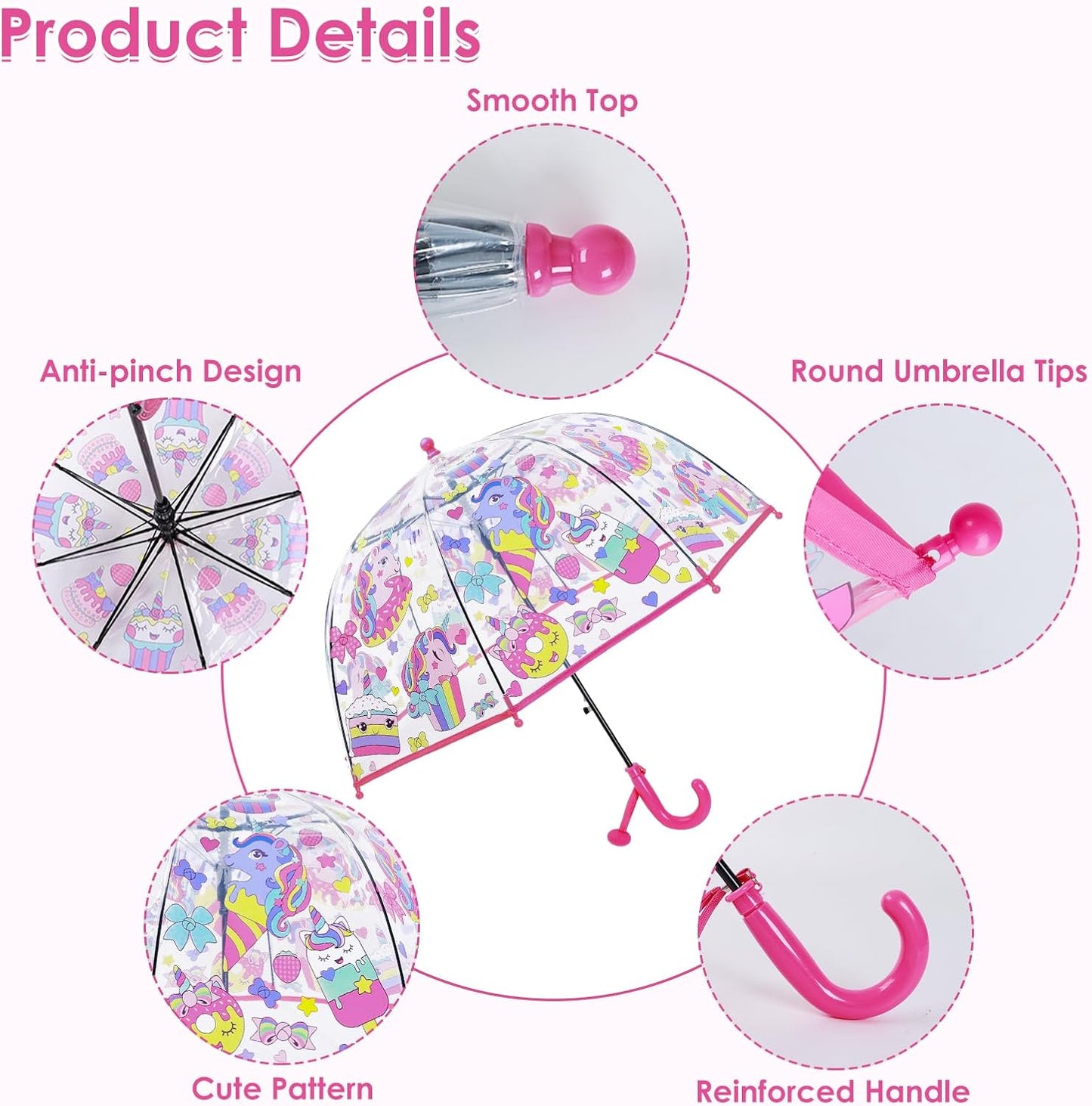 Kids Umbrella Clear Bubble Umbrellas for Rain,Transparent Dome Safety Windproof Umbrella with Easy-Grip Hook Handle for Toddler Girls and Boys