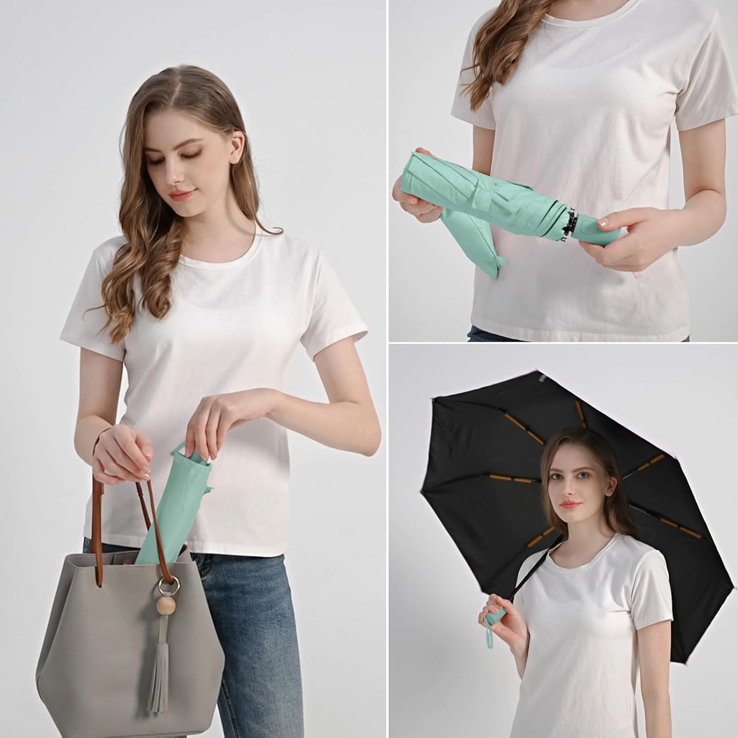 BAODINI Small UV Protection Travel Umbrella Compact for Rain and Sun UPF 50+ Windproof Portable 42
