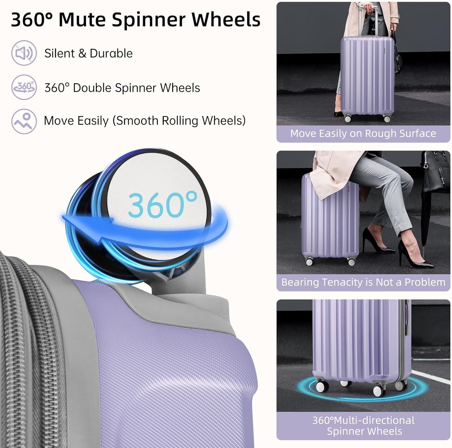 LARVENDER Luggage Sets 6 Piece, Expandable Luggage Hardshell Suitcases Set with Spinner Wheels, Lightweight Travel Luggage Sets Clearance with Cosmetic Cases, Lavender(12/14/18/20/24/28)"