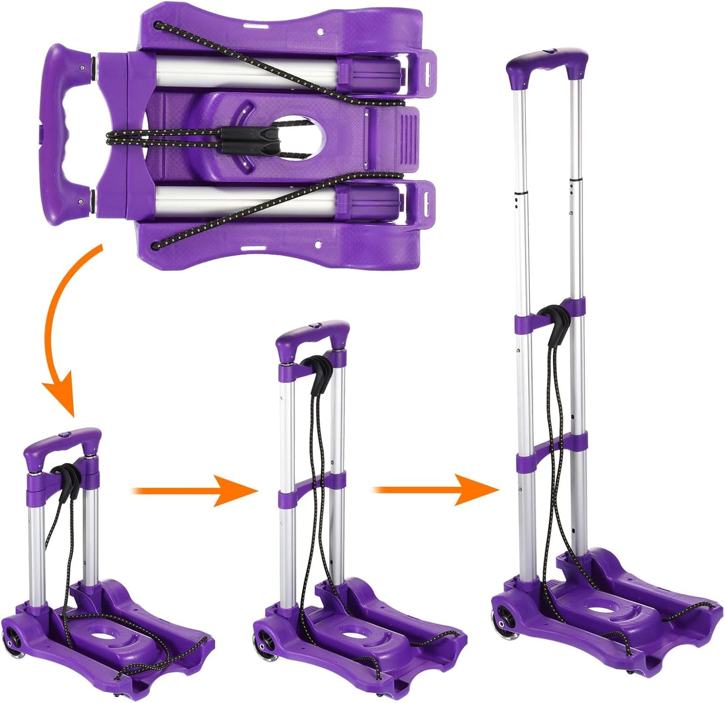 MECCANIXITY Folding Hand Truck 55lb Portable Luggage Cart Aluminum Foldable Dolly Trolly with Telescoping Handle for Travel, Moving, Shopping, Office Purple