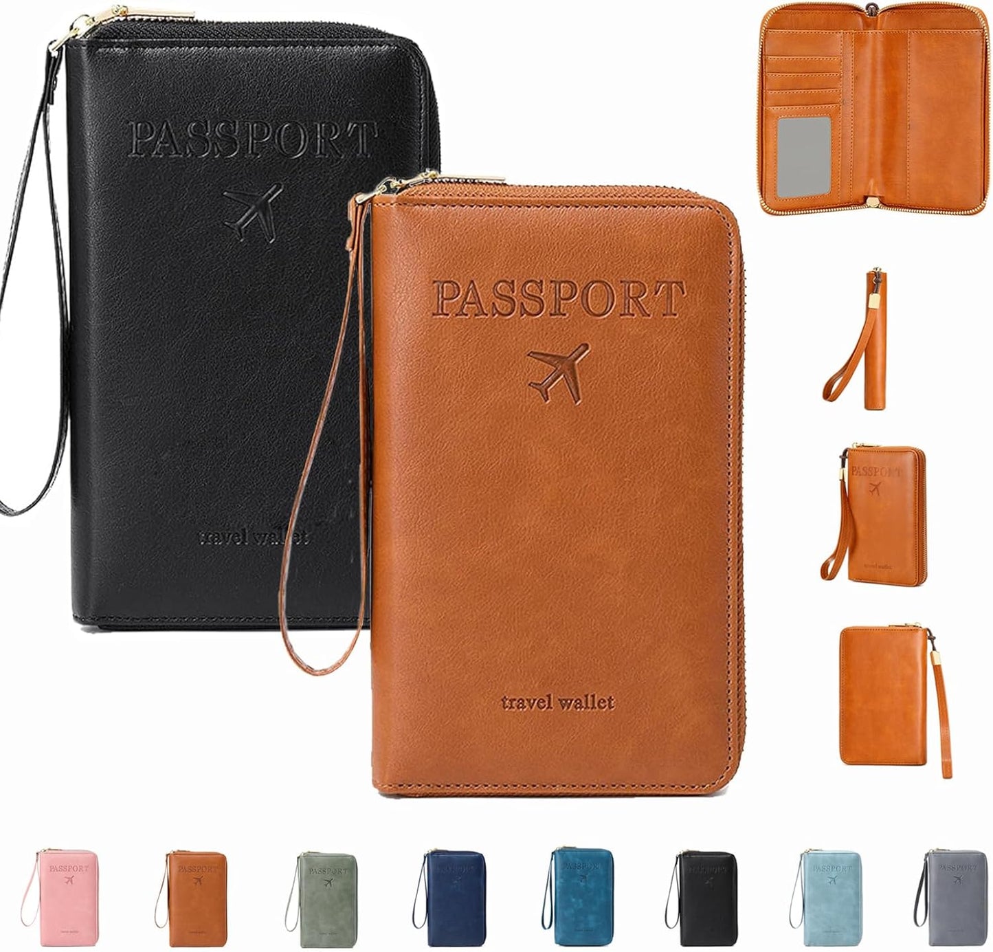 Similarbe RFID Passport Wallet,Similarbe Multi-Functional RFID Passport Wallet,Travel Wallet for Women Men - ID Card Organizer with Anti-Theft,Slim Leather Cover for Credit Cards,Cash (2PCS-B)