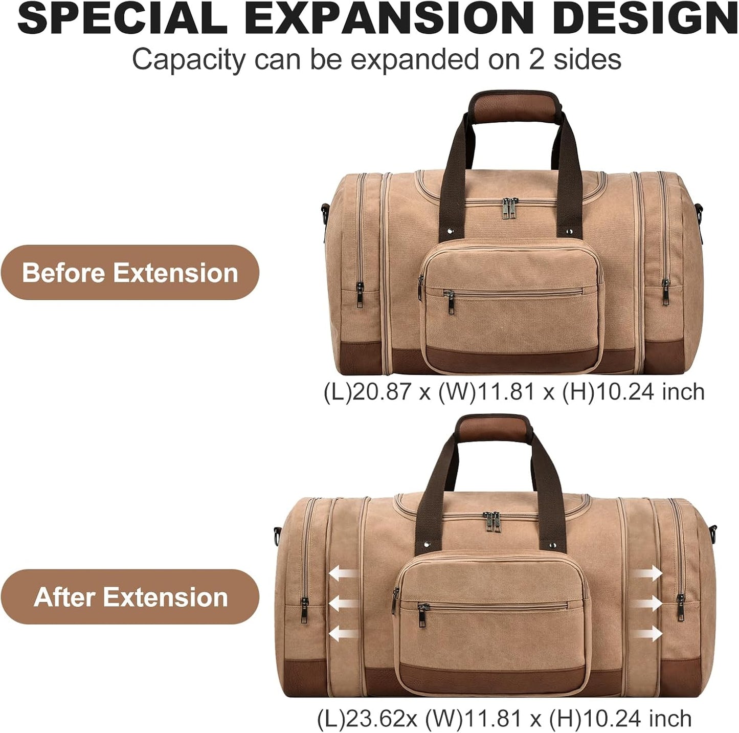 Litvyak Duffle Bag for Travel, 50L Canvas Travel Duffel Bags Overnight Weekend Gym Carry On Luggage Bag for Men & Women(Coffee)