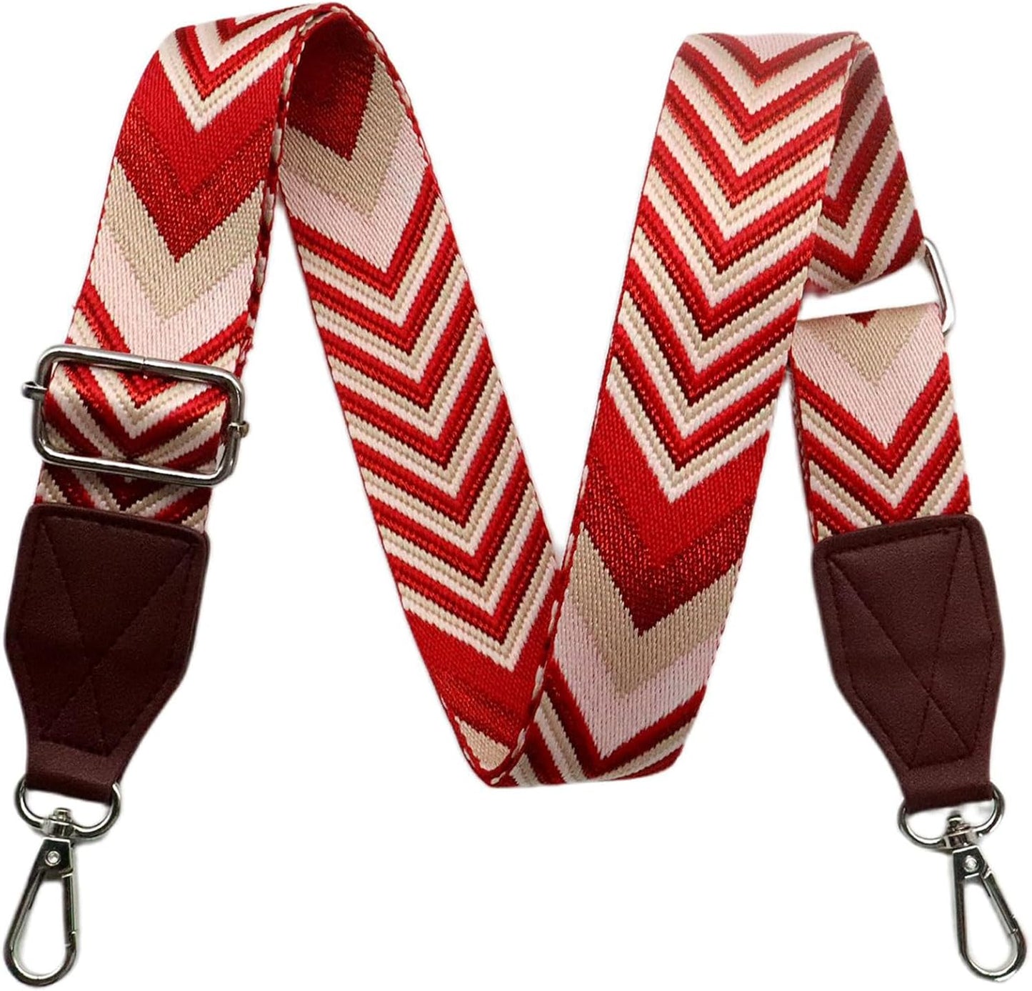Adjustable Red Purse Strap with Brown Leather End - 1.5" Wide Handbags, Camera, Guitar, Phone &