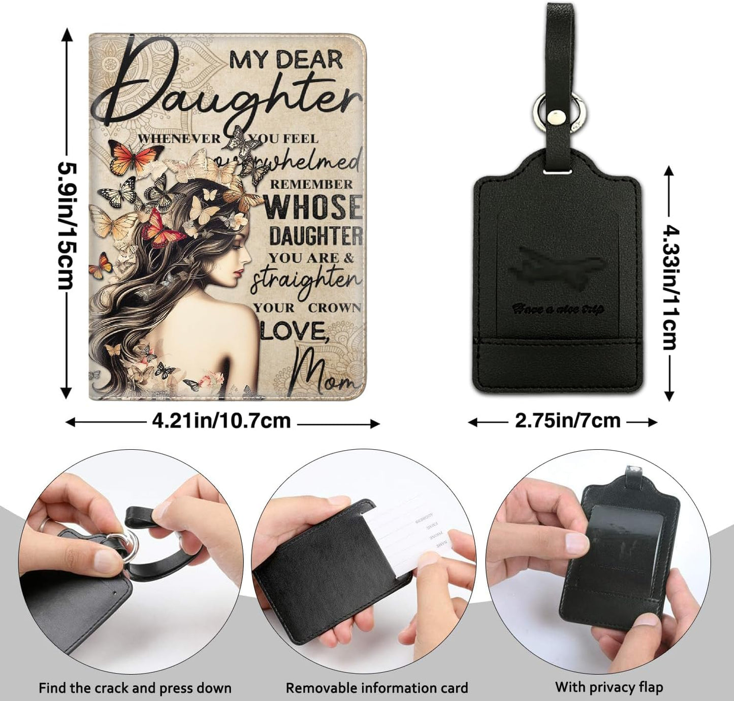 Passport Holder Women Wallet with Luggage Tag, Leather Passport Cover with RFID Blocking, Travel Accessories Multi Card Slot Passport Case for Men，Butterfly Girl