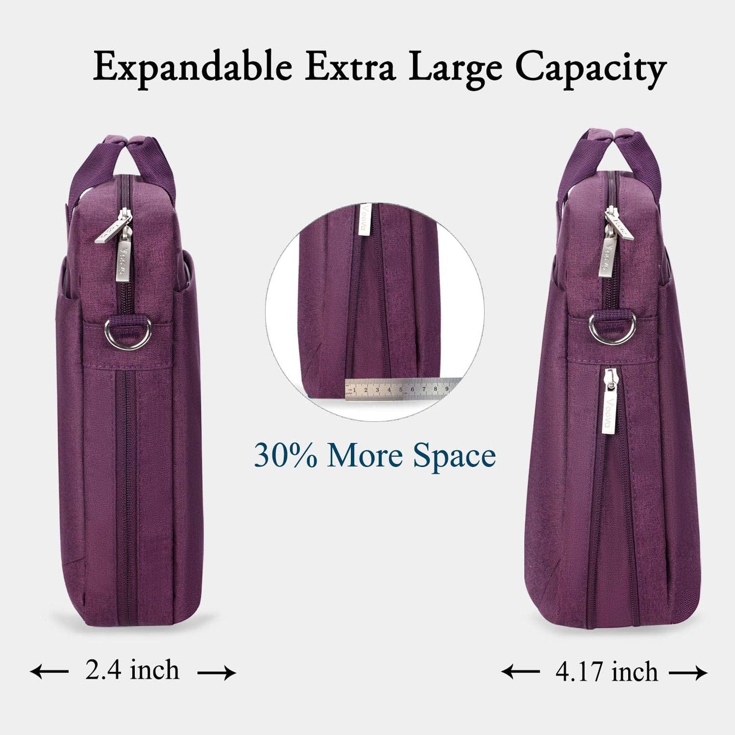 Voova Laptop Bag Case 17 17.3 Inch Computer Sleeve Messenger Bag with Shoulder Strap Expandable Waterproof Large Capacity Business Briefcase for Work Travel Fit 17-18” Laptop, Women Ladies, Purple