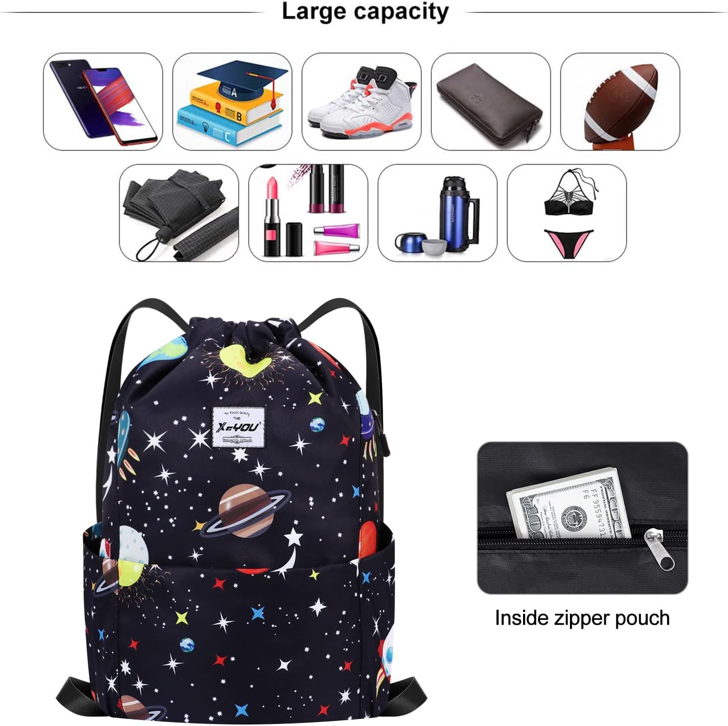XEYOU Drawstring Sports Backpack Lightweight Gym Yoga Sackpack Shoulder Rucksack Casual Outdoor