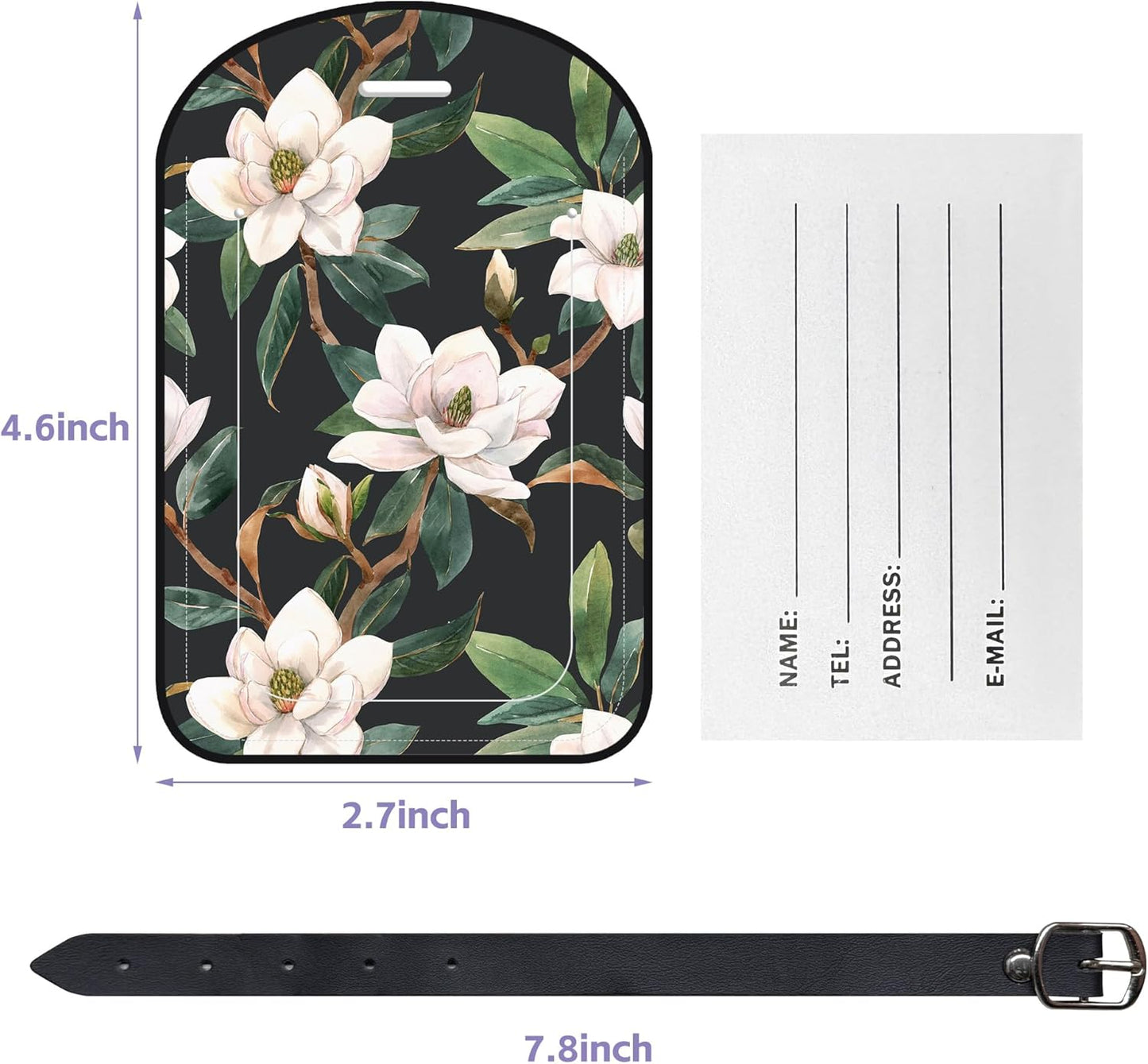 2 Pack Luggage Tags Vintage Floral PU Leather Baggage Handbag Suitcase Tags with Secure Strap Privacy Cover ID Labels,Business Travel Baggage Tag Identifier