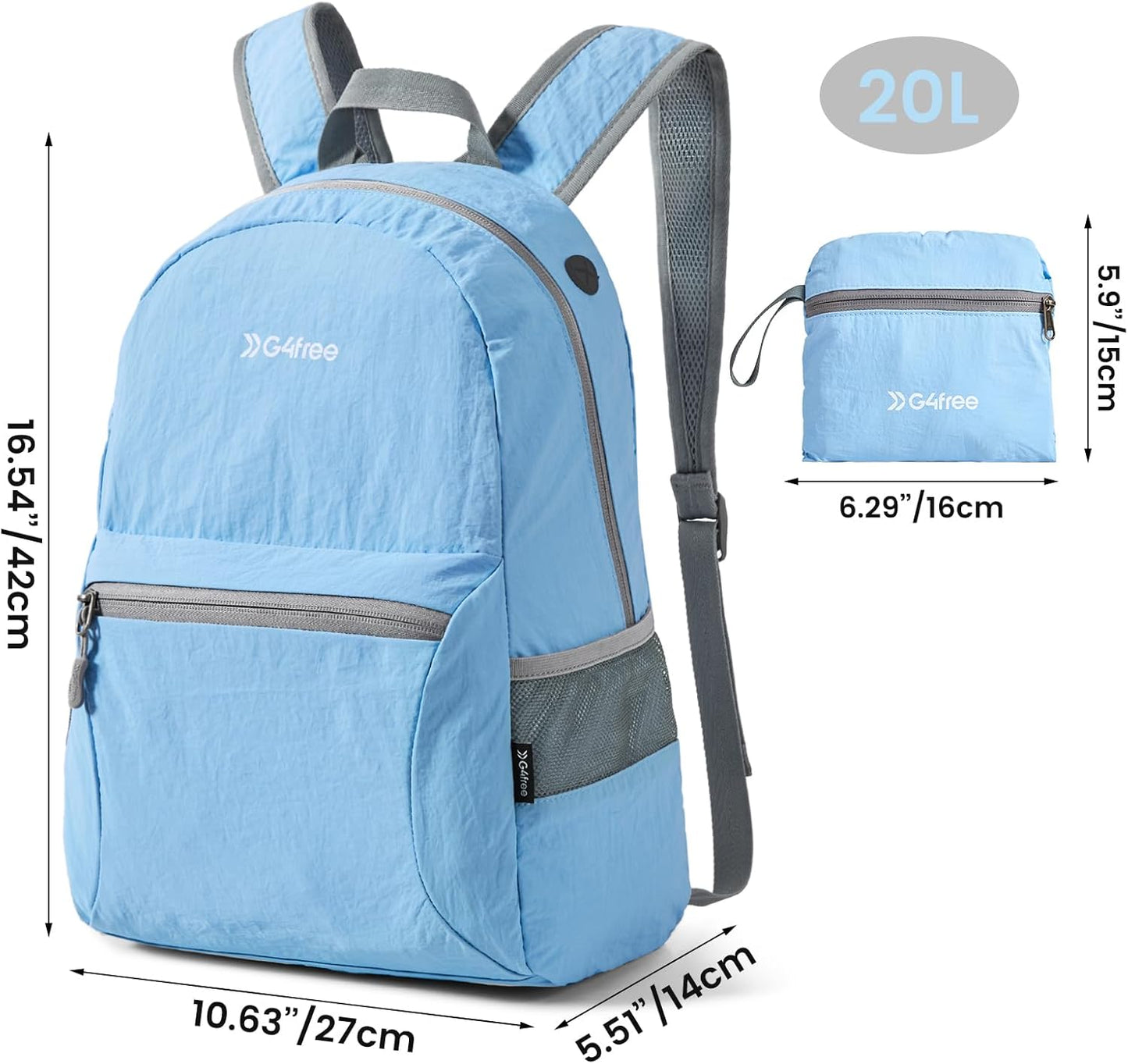 G4Free 20L Lightweight Packable Backpack Travel Hiking Daypack Foldable Backpack for Men Women(Light Blue)
