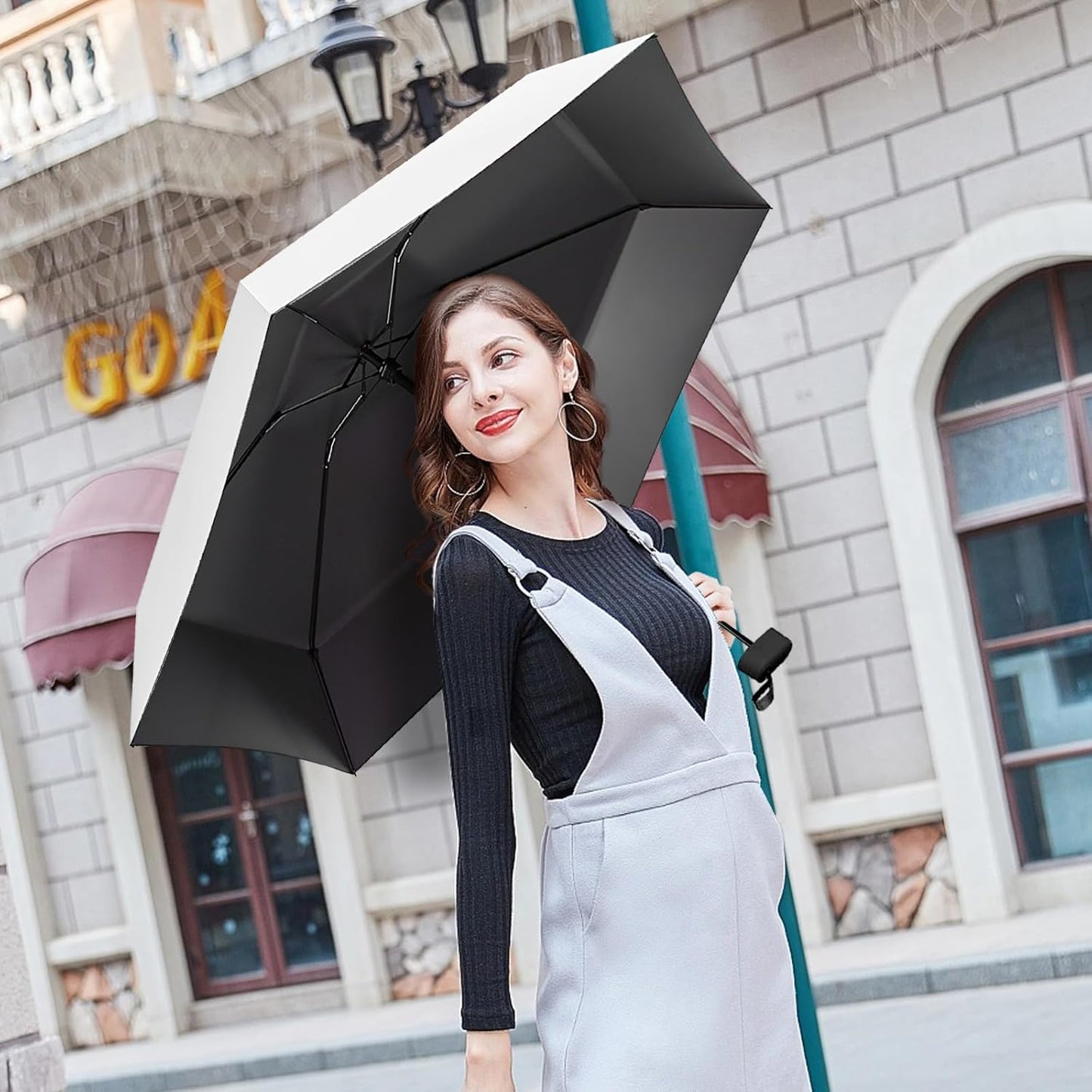 Travel Mini Folding Compact Umbrella with Case, 8 Ribs Lightweight Portable, Small Sun & Rain Pocket Umbrella for Girls and Women