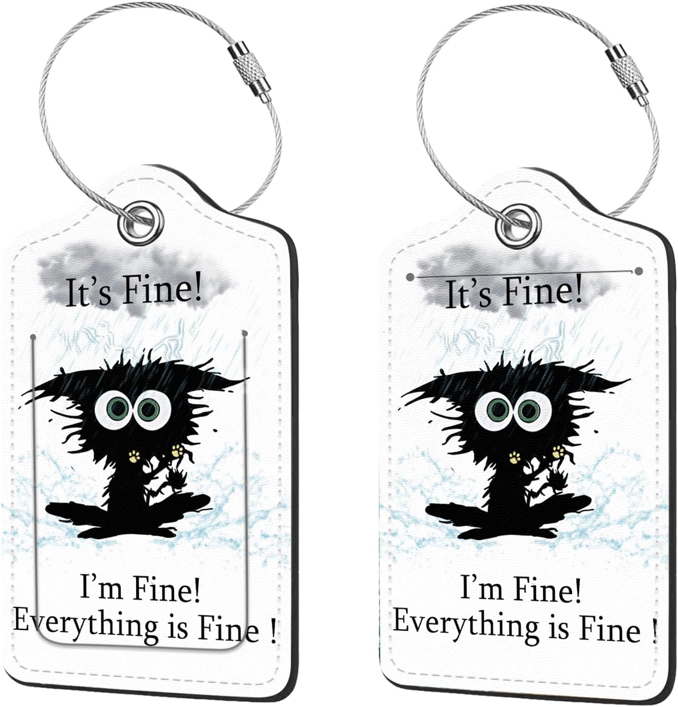 2 Pcs Luggage Tags for Suitcase, Cute Unique PU Leather Travel Bag Tag with Privacy Cover ID Label Address Card and Durable Metal Ring Suitable for Men Women Children Backpack,Cat Struck by Lightning