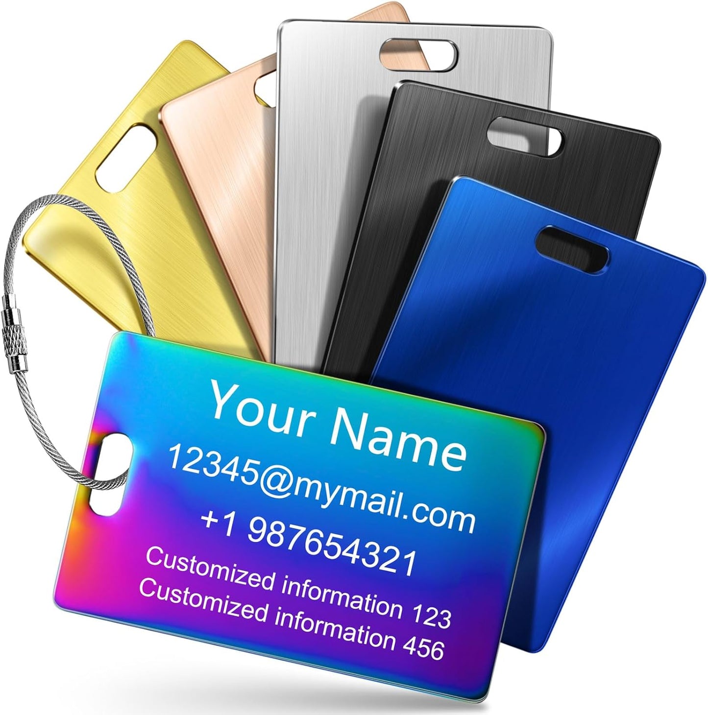 4 Pack Personalized Luggage Tags for Suitcases and Backpacks - Stainless Steel Metal Unique Custom Traval Bag Name Tags for Kids, Women, Luggage, Baggage, Cute and Funny - Bulk Set (4 Pack)