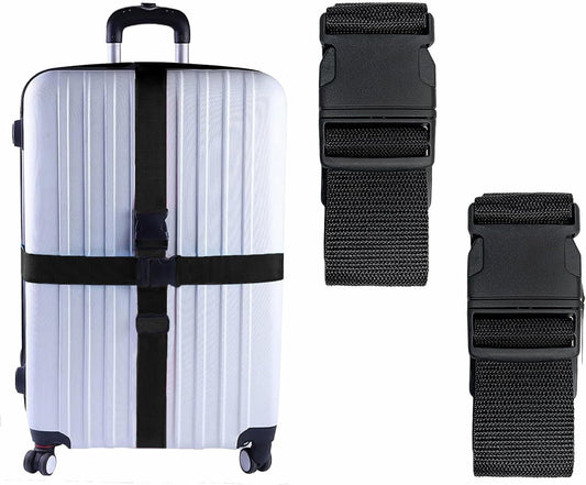 2 Pack Suitcase Belts, Adjustable Luggage Straps, Bright Colors Travel Packing Straps with Quick Release Buckle (Black)