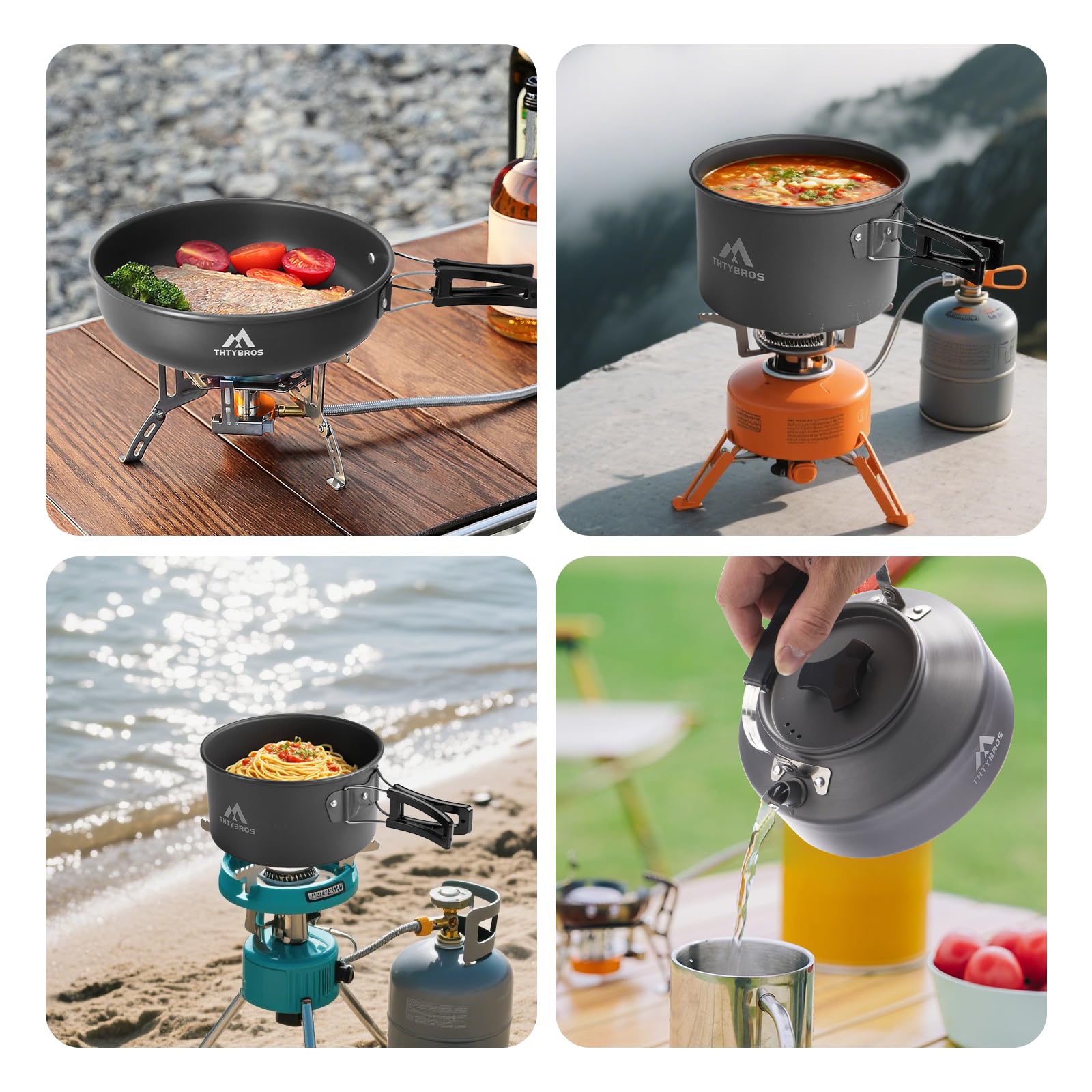 THTYBROS 27Pcs Camping Cookware Set for 4,Pots,Pan,Kettle,Tableware,Camping