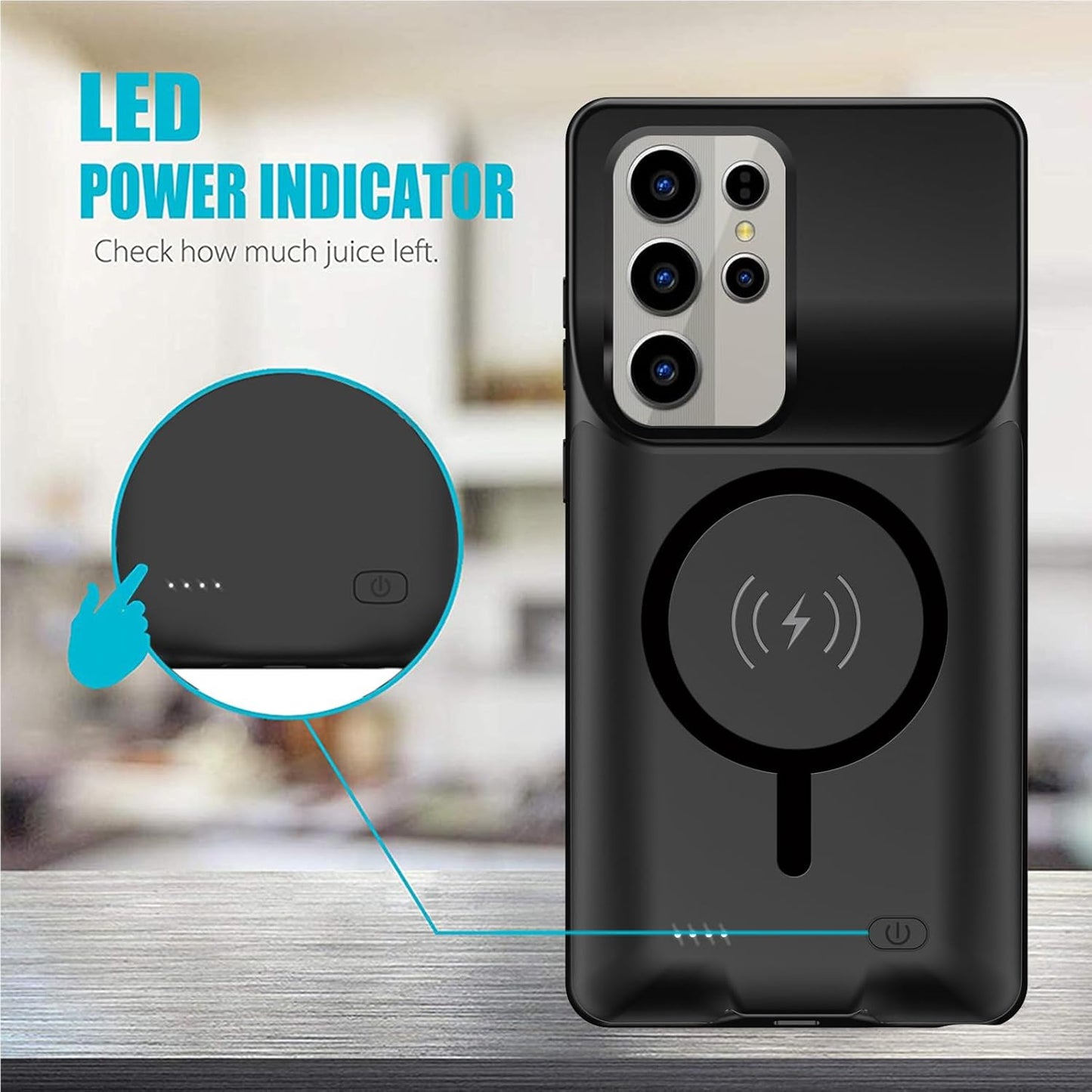 Battery Case for Galaxy S25 Ultra, 12000mAh High Capacity Portable Charger Case Rechargeable Smart Battery Pack Compatible with Galaxy S25 Ultra 6.9 inch Charging Case Support Wireless & Carplay-Black