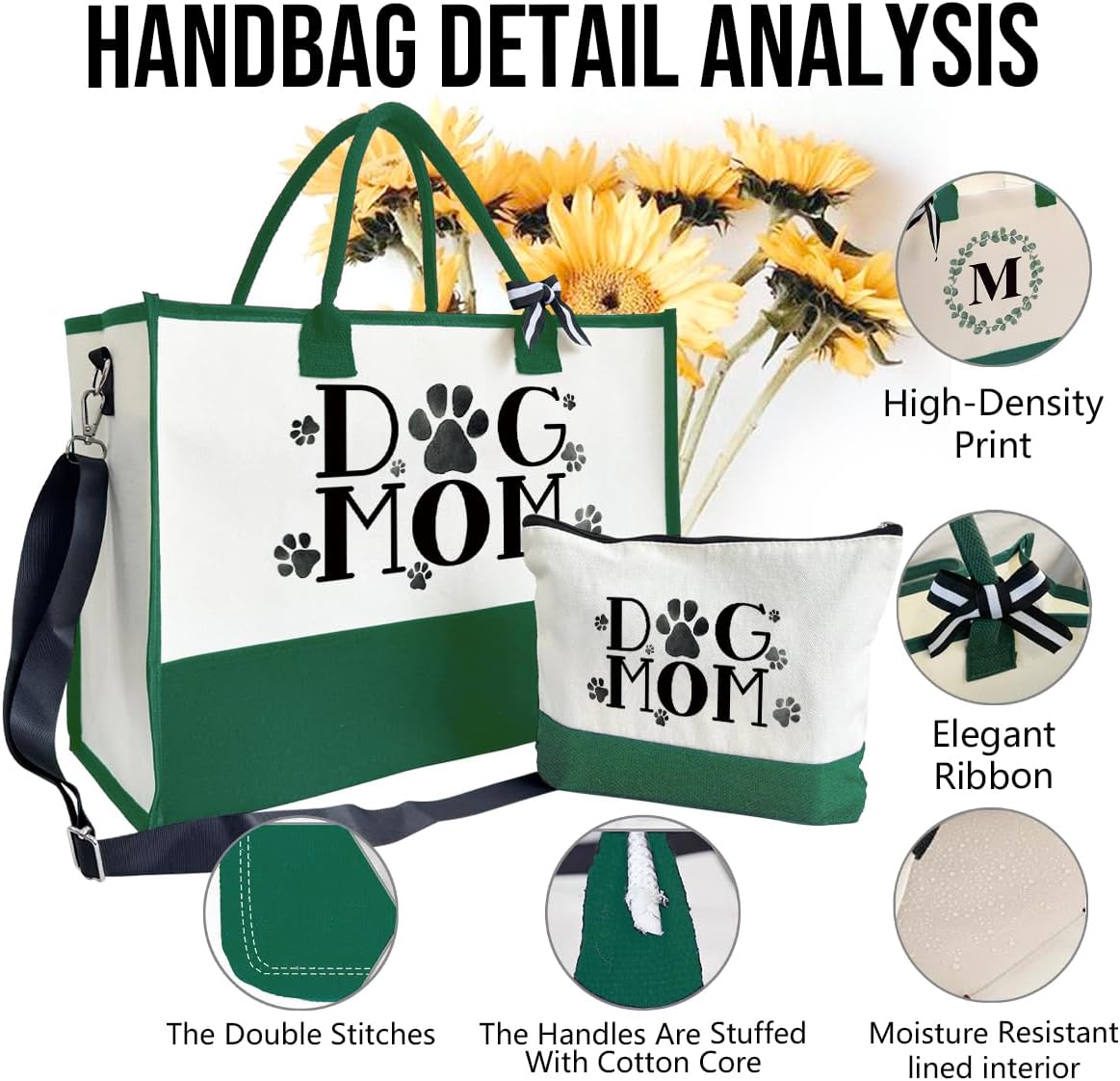 Dog Mom Tote Bag, Canvas Tote Bag for Women, Shoulder Beach Bag, Reusable Travel Beach Tote, Gifts for Dog Lovers and Pet Owners, Durable Everyday Handbag and Shopping Bag B1