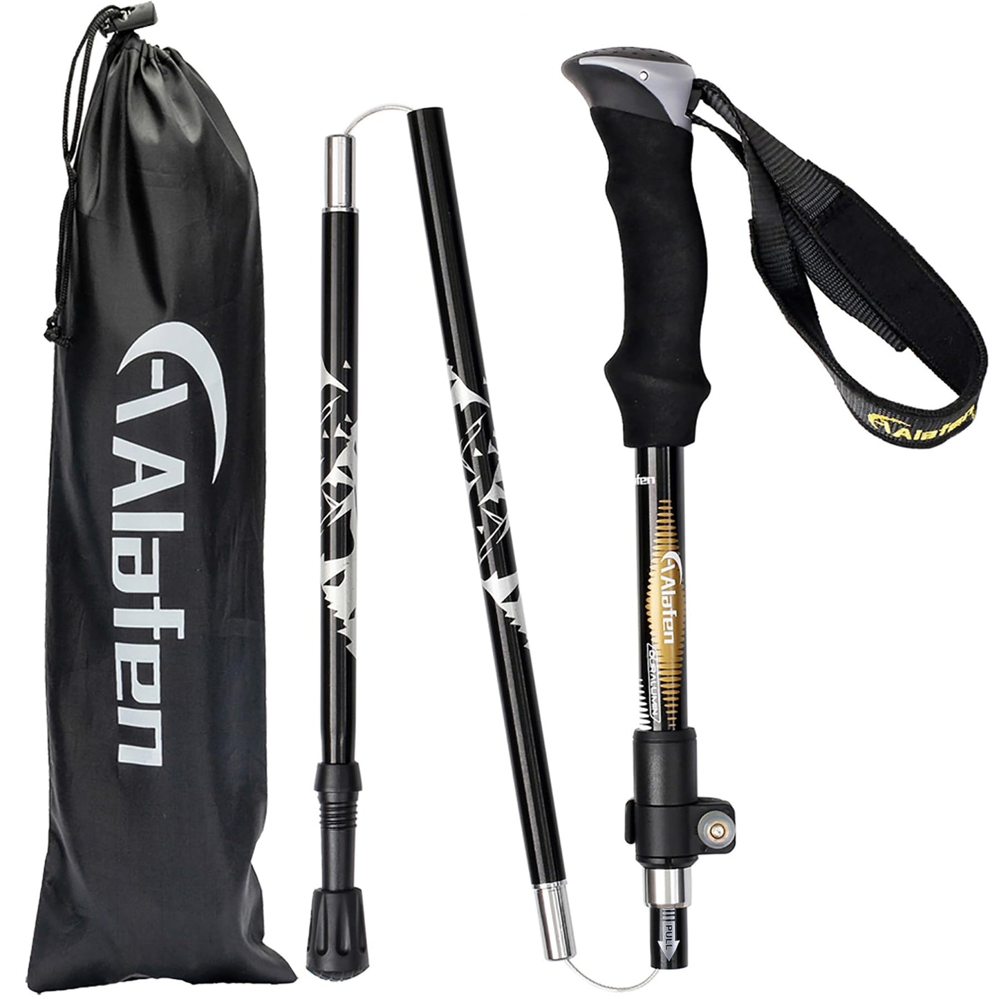 A ALAFEN 7075 Aluminum Collapsible Ultralight Trekking Pole, Black 1 Pole